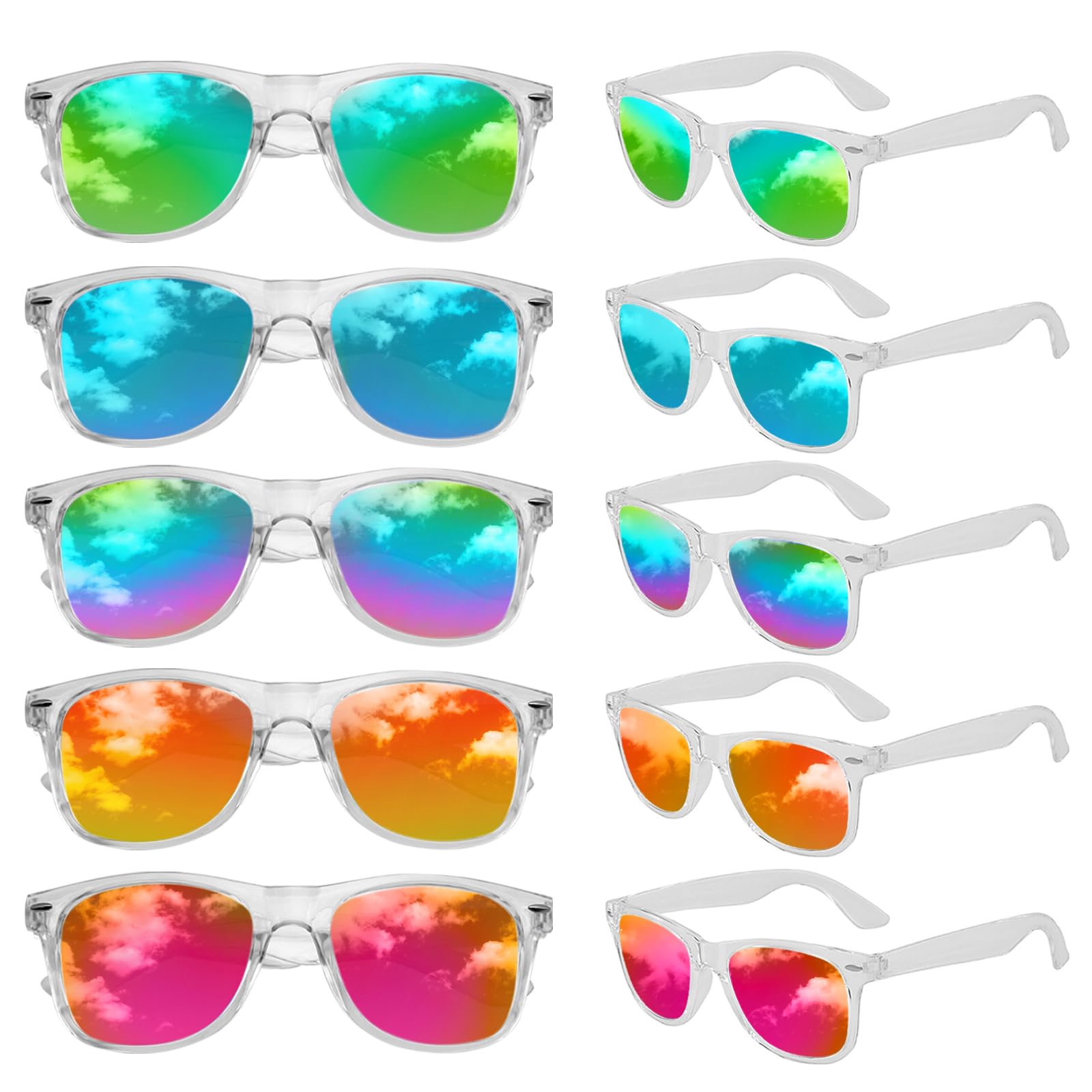 Matcheck 10/18 Pack Neon Colors Party Sunglasses Mirrored lens Colored Glasses Bulk Retro Shades for Unisex Adults Teens
