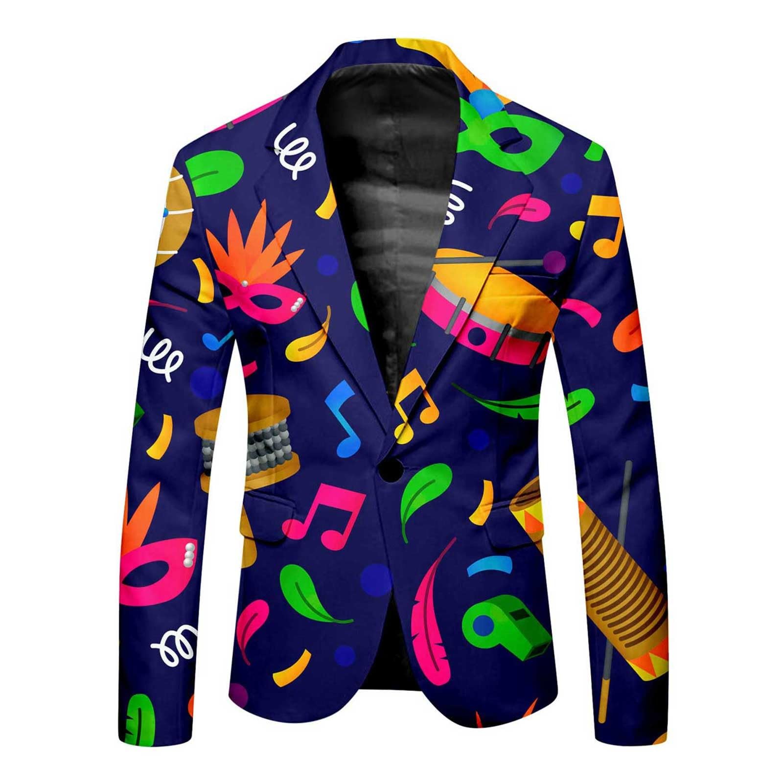 Anzug Herren Lustiger Masken Drucken Faschingskostüme Bunte Funky Suit Einreihiger Blazer und Hose Klassisch Smoking Anzüge Festliches Party Mardi Gras Karneval Kostüm