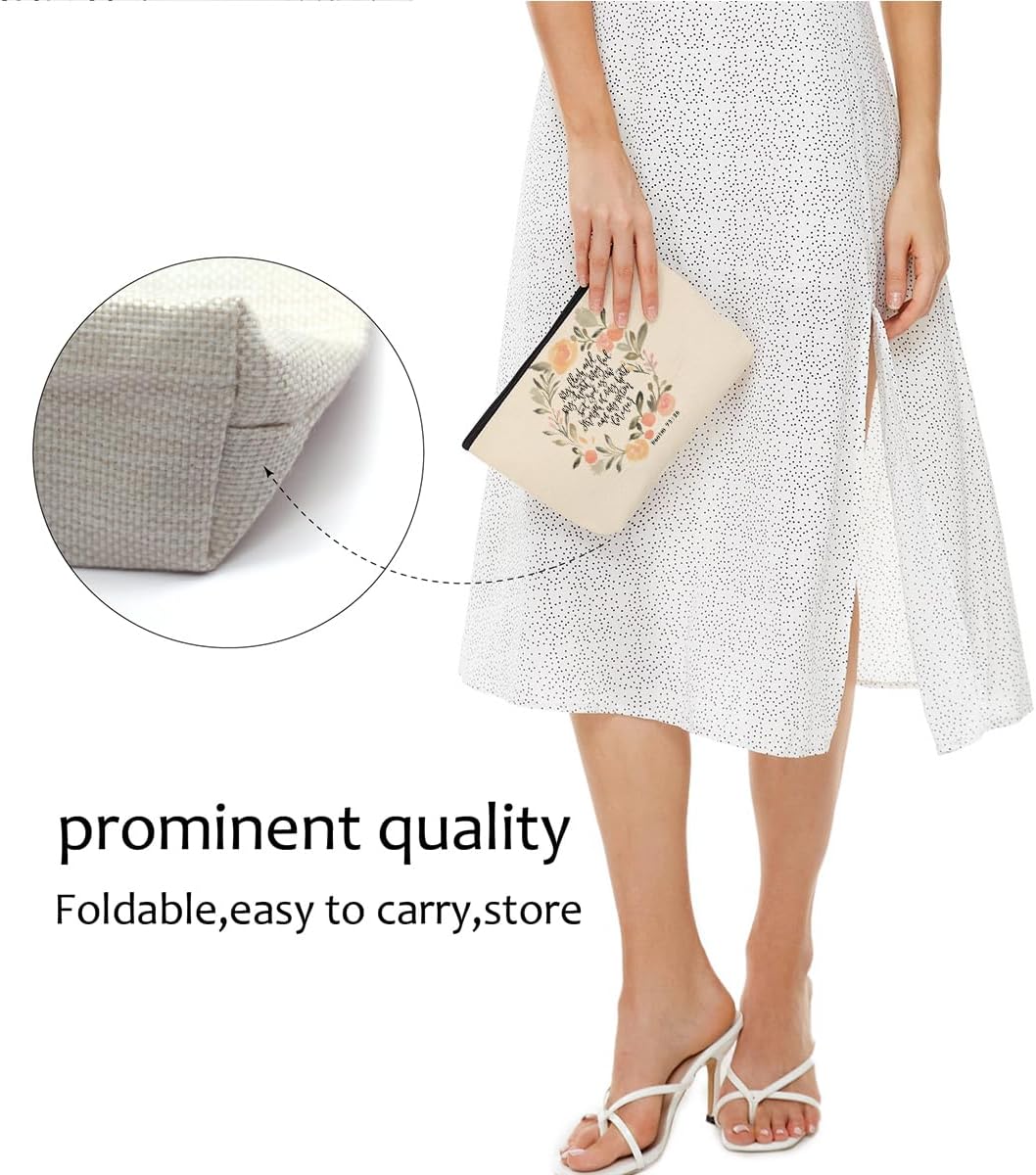 Aesthetic Wreath Makeup Bag for Women, Bible Verse Portable Travel Organizer Toiletry Pouch Cosmetic Bag with Zipper, Christian Roomy Makeup Bags Skincare Pouch Travel Accessories - Image 7