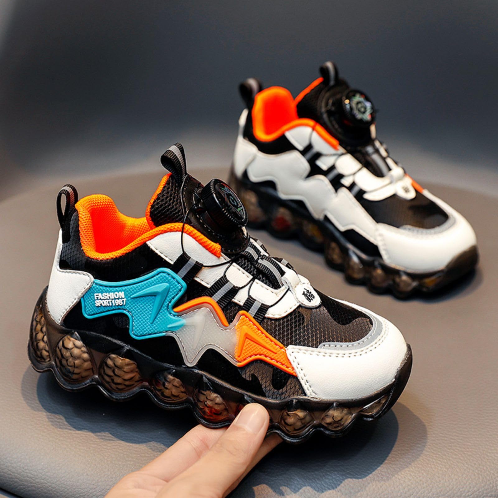 Neue Kinder Basketballschuhe Kinder Sportschuhe Twist Schnalle Turnschuhe Jungen und Mädchen Basketballschuhe, 8211 Orange, 32 EU