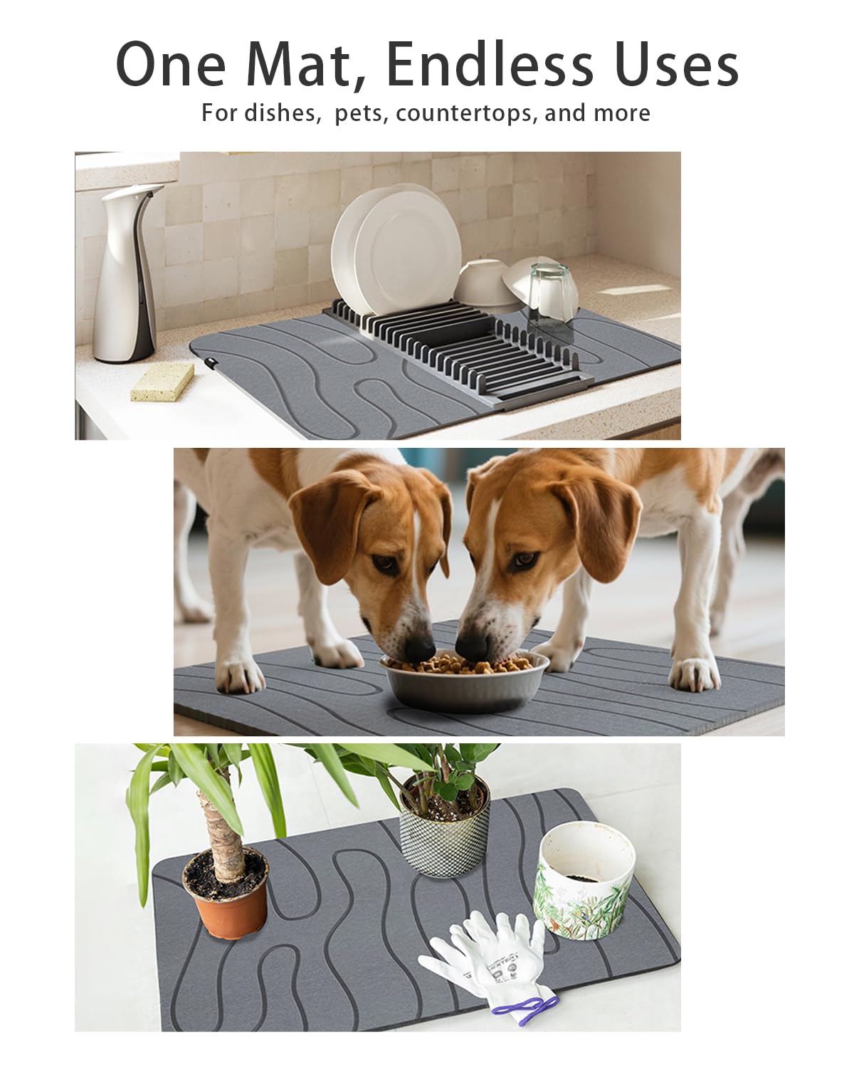 Alfombrilla de baño de piedra, diatomita, de secado rápido, antideslizante, súper absorbente, para baño y cocina, multiusos como alfombrilla para mascotas, fácil de limpiar, 40,6 x 61 cm