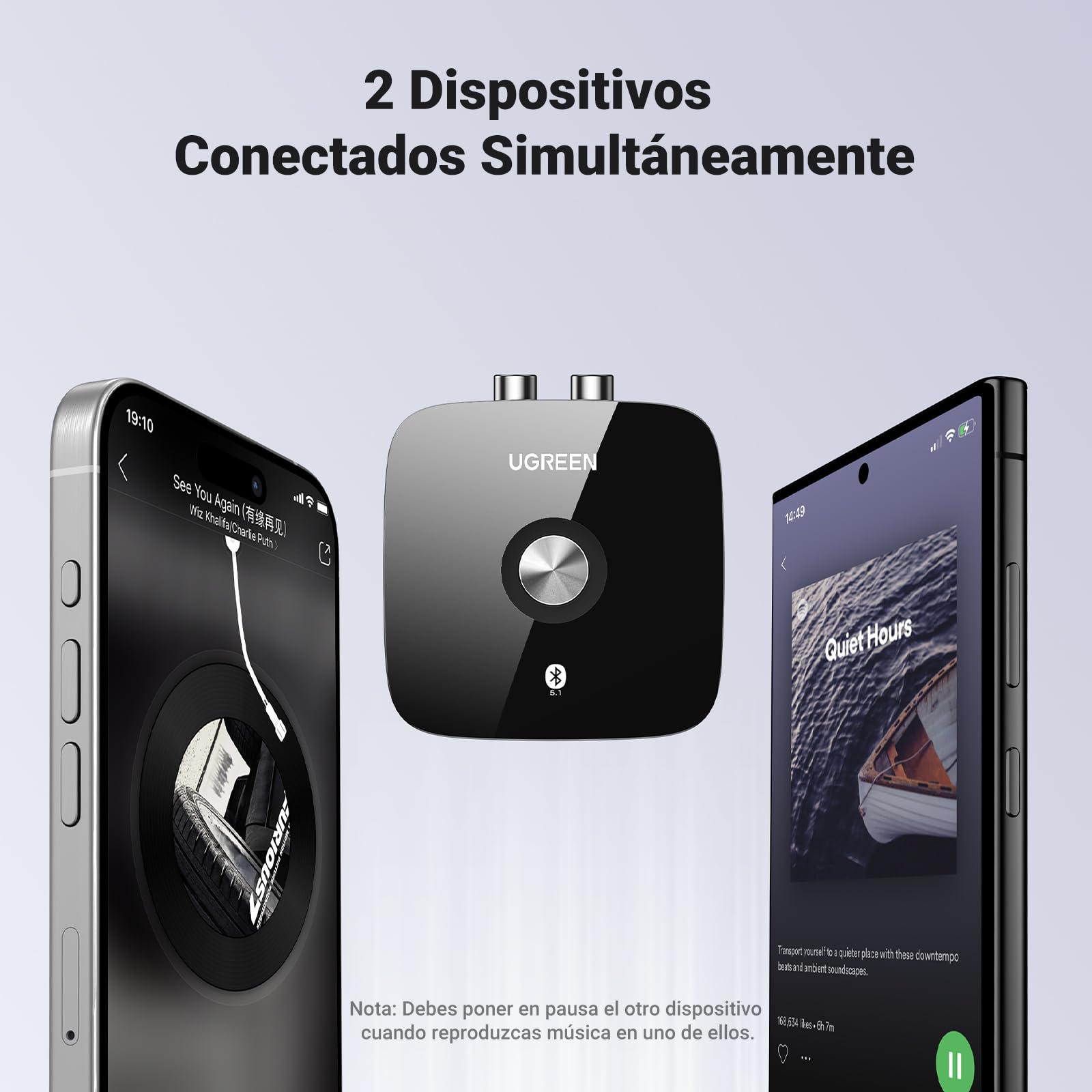 UGREEN Receptor Bluetooth 5.1 aptX HD Audio Adaptador 2RCA 3.5 mm HiFi EDR Baja Latencia Inalámbrico Compatible con Teléfono Tablet Altavoz Amplificador