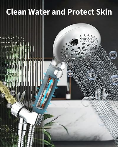 Miniatura 3 de Cabezal de ducha de mano con 9 modos para piel seca y cabello con boquilla de filtro de alta presión extraíble para limpiar azulejos, bañera y