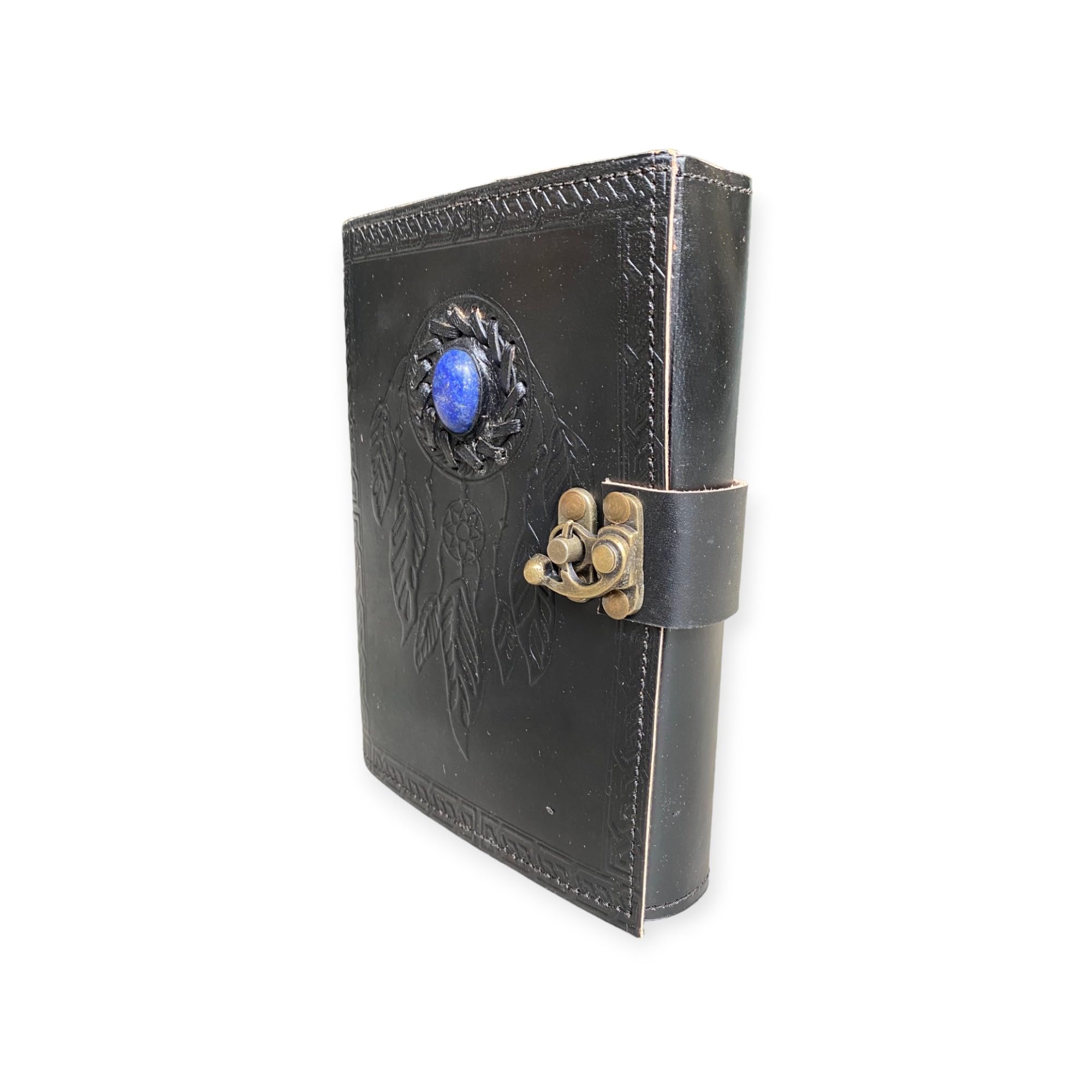 Urban Craft Black Dream Catcher Embossed Leather Journal with Blue Stone