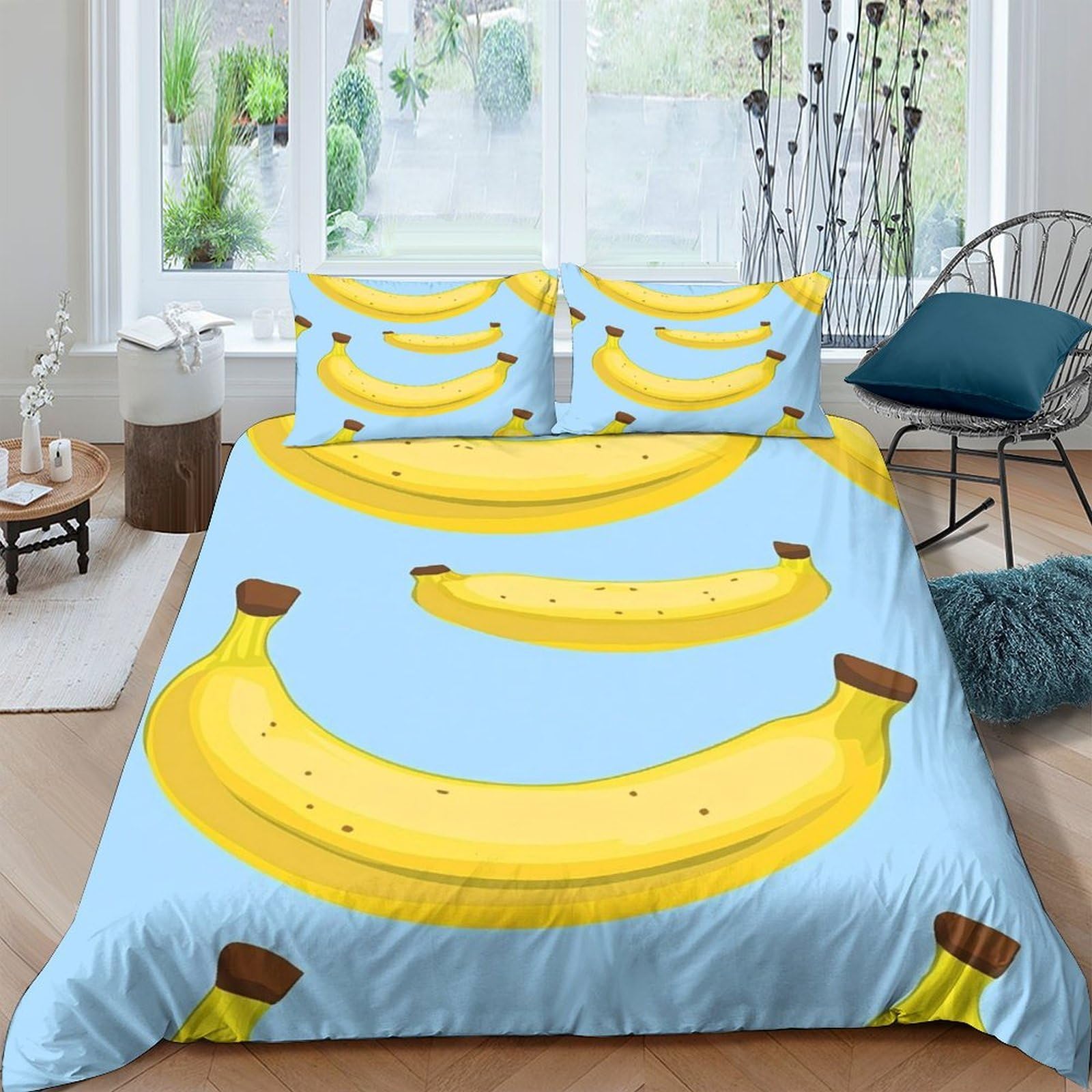 Ctjqhvkz Style-9 3D Printed Banana Fruit Fitted Sheet Microfiber Cartoon Blue Mattress Cover For Bedroom Decor Dorm Protection Single（135X200cm）