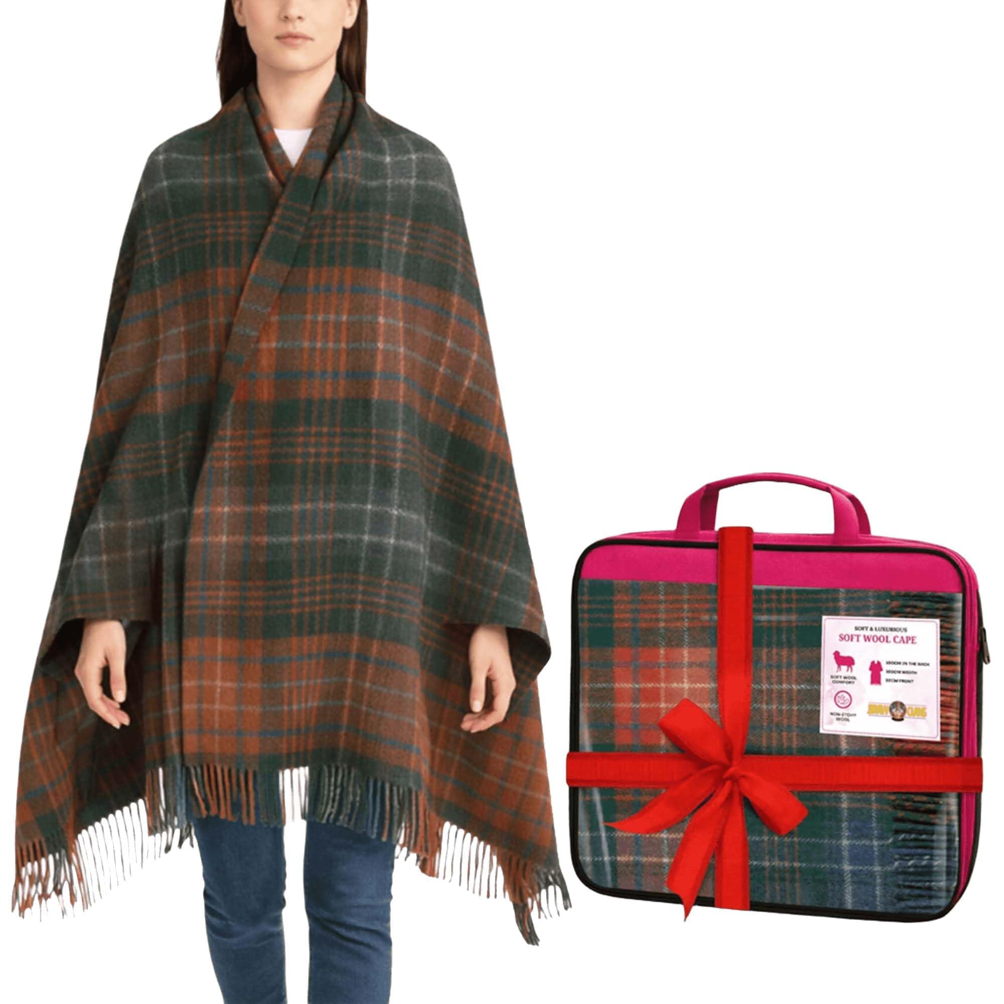 BRAW CLANS TARTANS Soft wool Tartan Poncho Blanket cape made in Scotland - Ruana cloak style - full body shawl - Mothers day Gift - Home, Travel, Camping - Wilson ANCNT Tartan