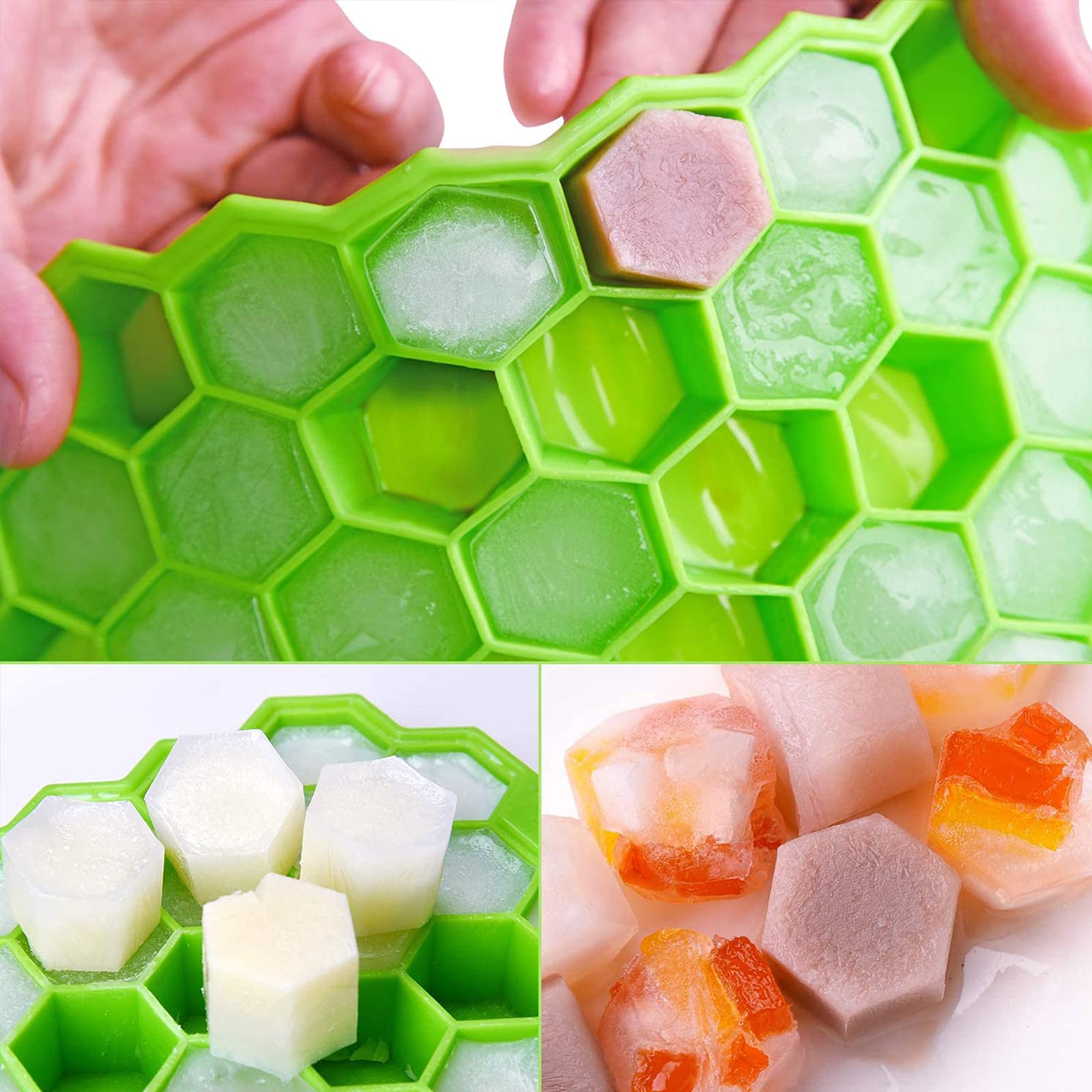 Moule à Glaçons en Silicone Nid d'abeille 2 Pièces avec Couvercles Amovibles Bacs à Glaçons en Gel de Silice sans BPA