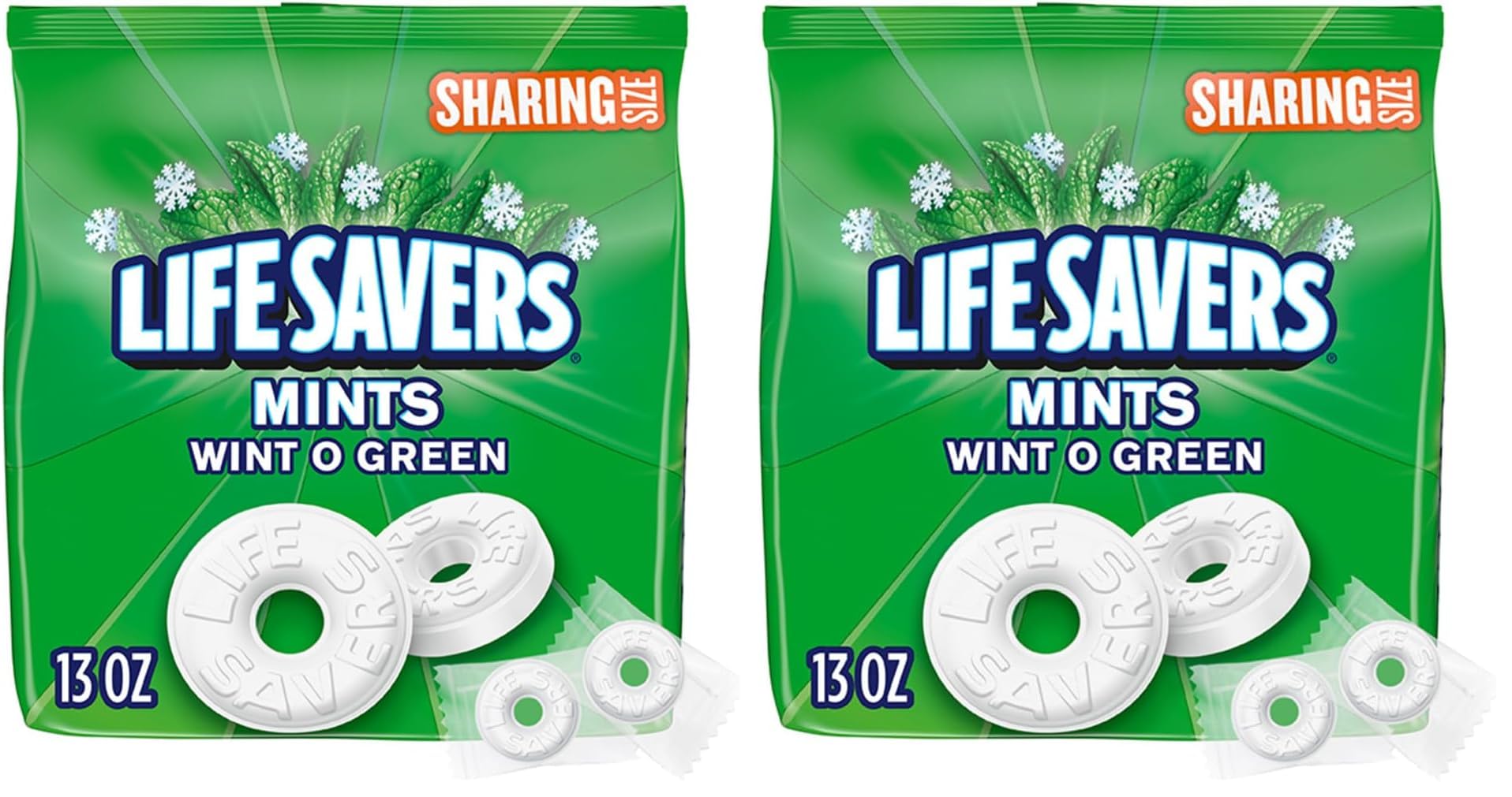 Wint-O-Green Breath Mints Hard Candy, Sharing Size, 13 oz Bag (Pack of 2)