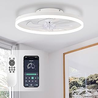 Ceiling Fans with Lights,20" Low Profile Ceiling Fan with Remote Control, Modern Flush Mount Ceiling Fan,White Fan Light for Bedroom, Living Room,Kitchen,Small LED Ceiling Light Fixture