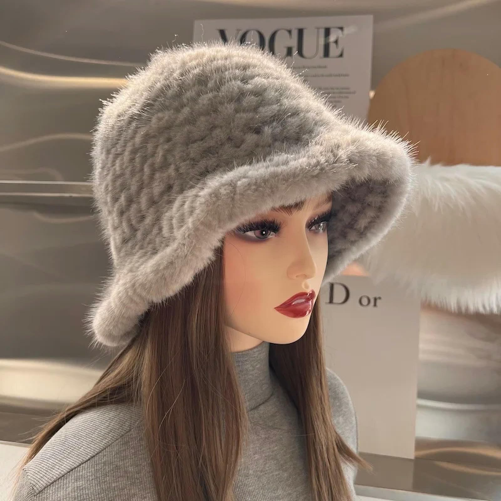 Czapka damska Puszysty Fisherman Kapelusz Miękki Zimowy Faux Fur Fuzzy Furry Ciepły kapelusz Zagęścić Szeroki Brim Plush-One Size