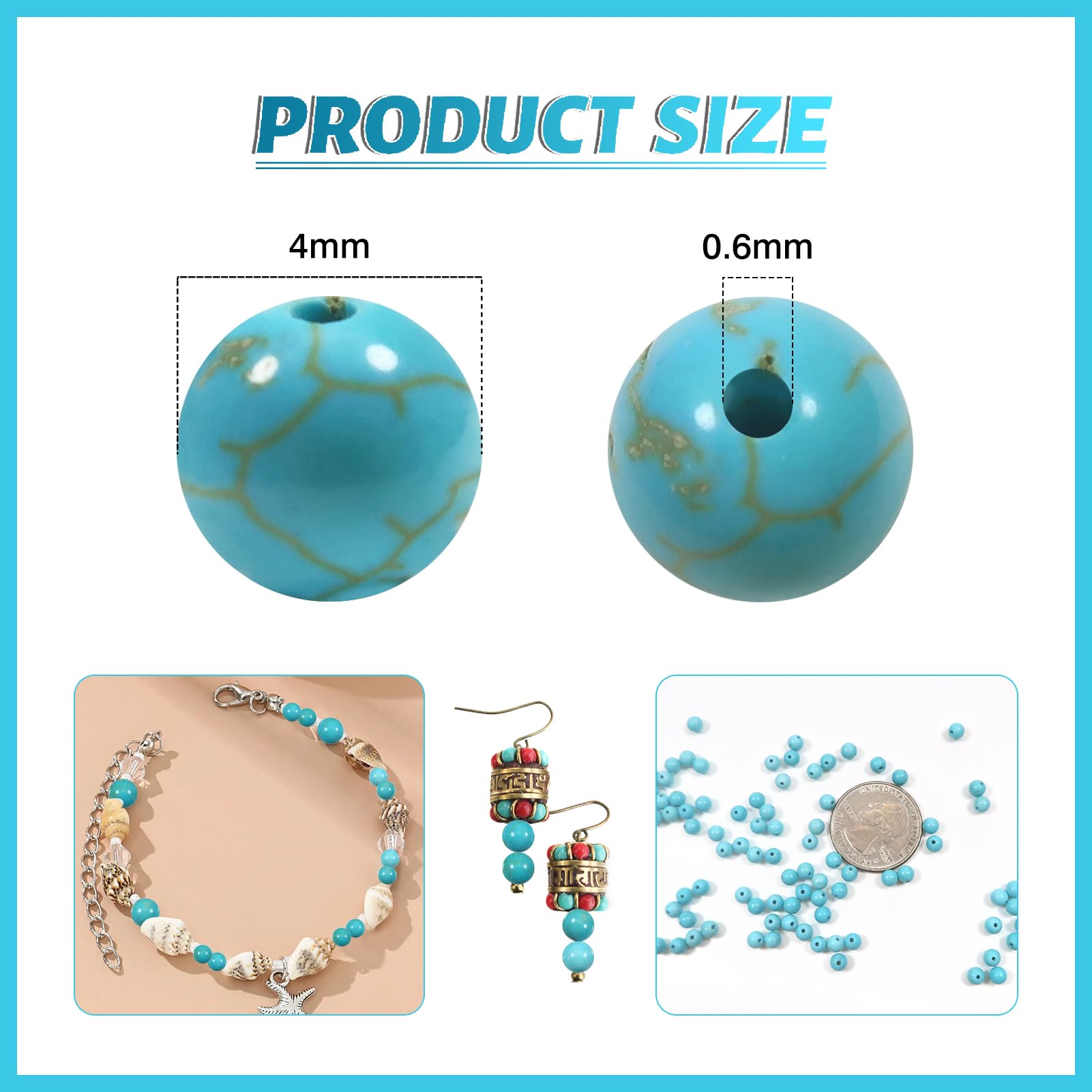 Perline Di Pietra Turchese Naturale, Blu, A Forma Di Cubo - Foto 10