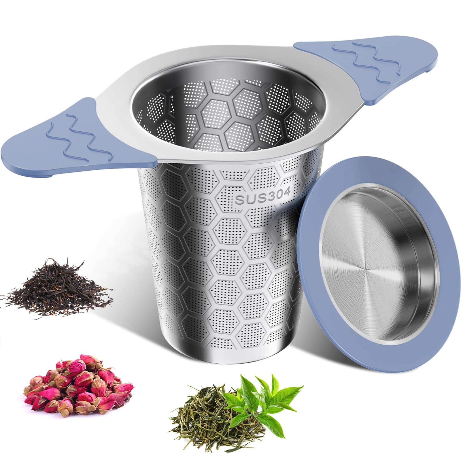 yomanta infusor de te 304 Acero Inoxidable，Coladores de té para té suelto，Con tapa y asa de silicona resistente al calor，Apto para teteras, tazas de té y tazas