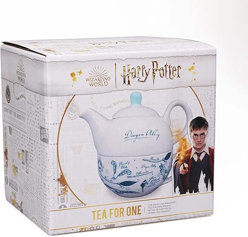 Miniatura 3 de Harry Potter Diagon Alley - Juego de té para uno - Tetera de cerámica blanca con tapa - 4.4 x 4.4 x 5.5 in