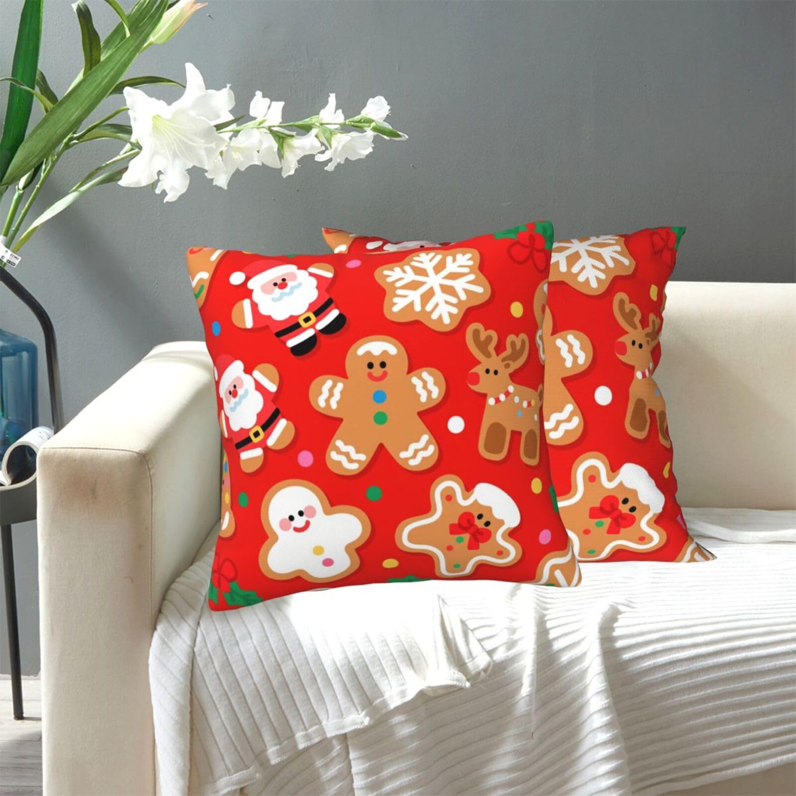 FekiLoot Decorative Throw Pillow Covers Modern Farmhouse Pillowcase Double Sided Cozy Cushion Cover for Sofa Couch Bed 18"X18" Christmas Gingerbread
