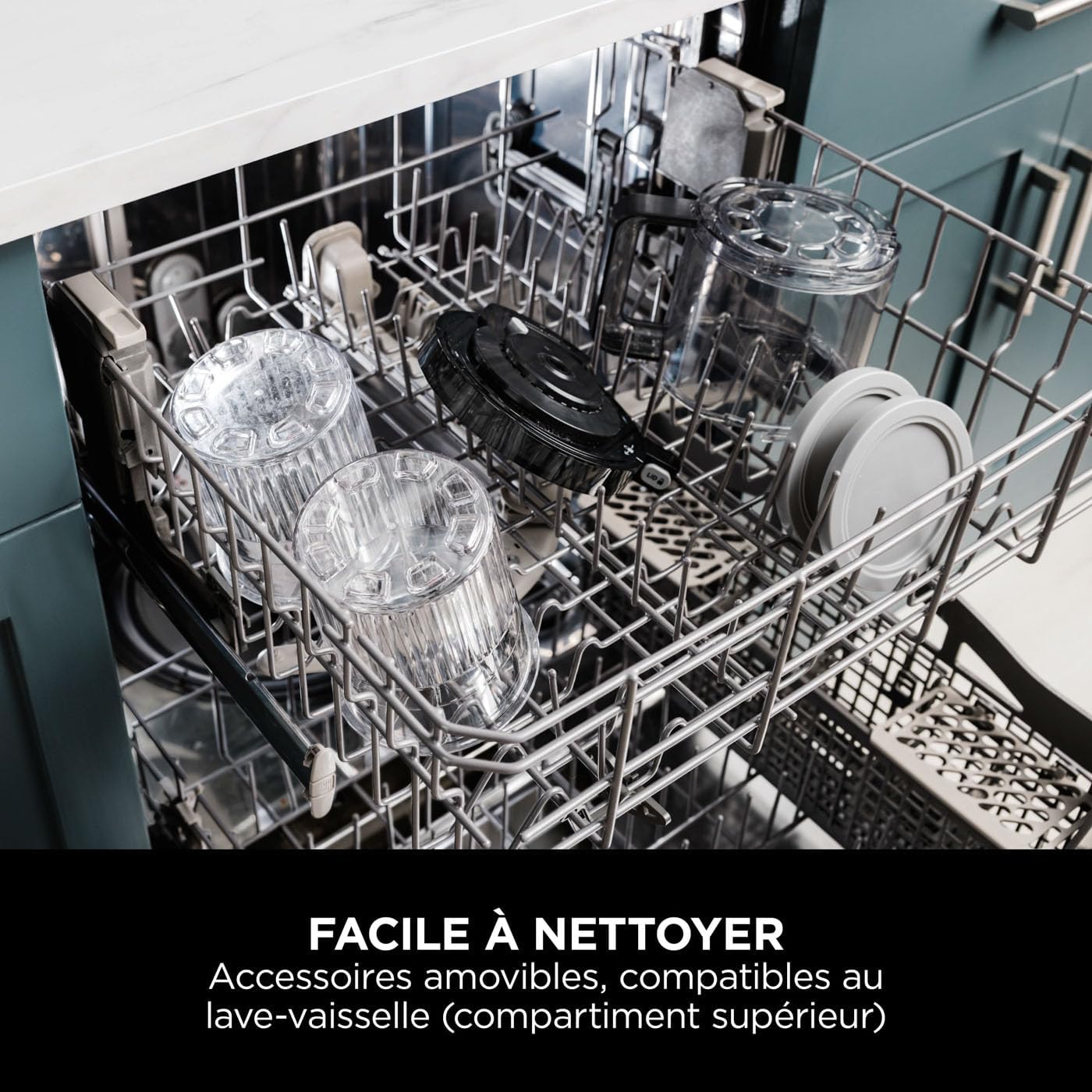 Ninja Creami Deluxe parts in a dishwasher rack