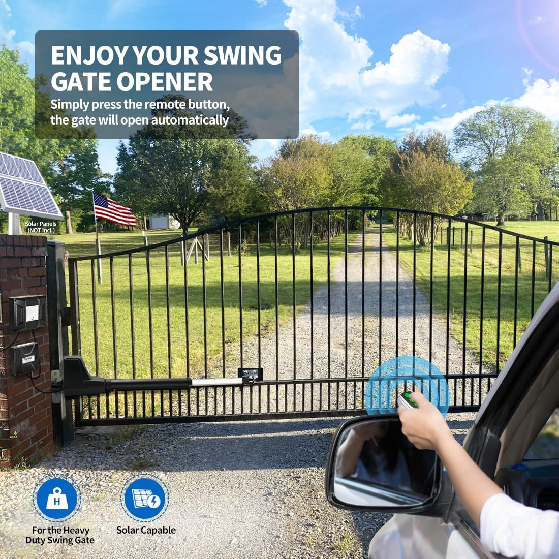 TOPENS AT12131 Single Swing Gate Opener Heavy Duty Automatic Gate Motor for Single Swing Gates Up to 18ft, Electric Driveway Gate Operator AC Powered with Remote Control Kit Solar Compatible