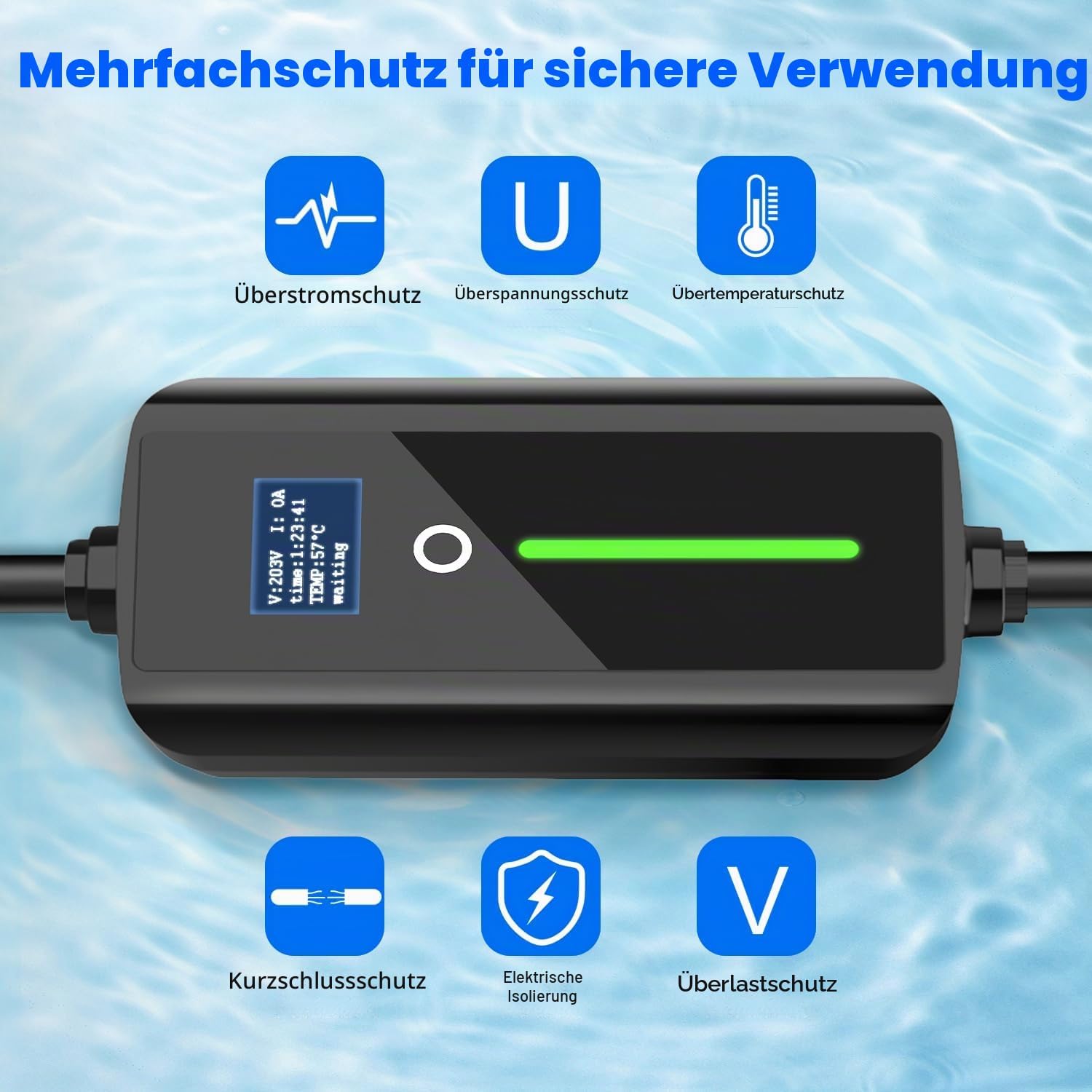 Typ 2 Mobile Ladegerät für Elektroautos, 7 kW tragbares Ladekabel mit CEE-Stecker für Elektrofahrzeug, IP67 wasserdicht, 5 Meter Typ 2 Ladekabel mit 32A, IEC 62196-2