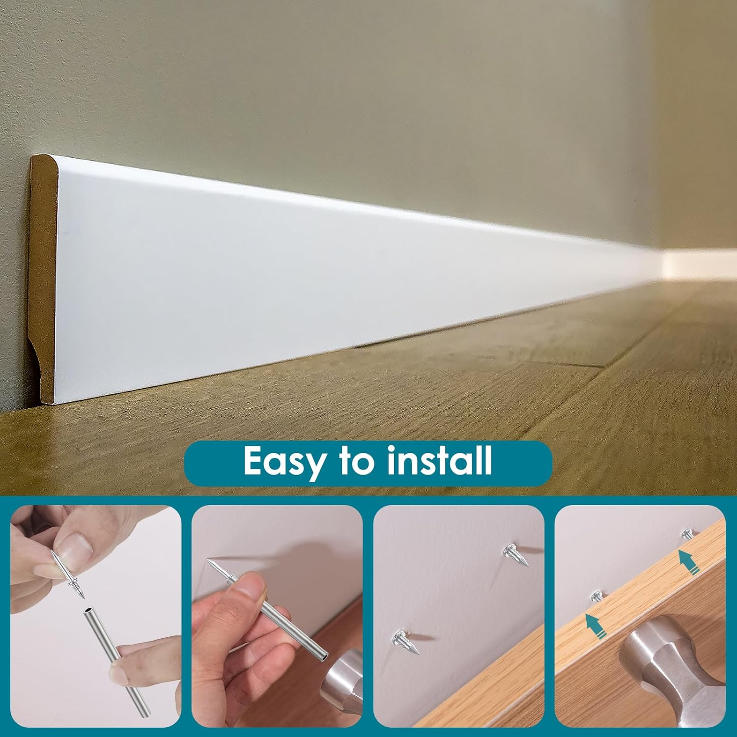 100PCS Double Head Skirting Thread Seamless Nail, Invisible Screws with Nail Specific Sleeve Tool