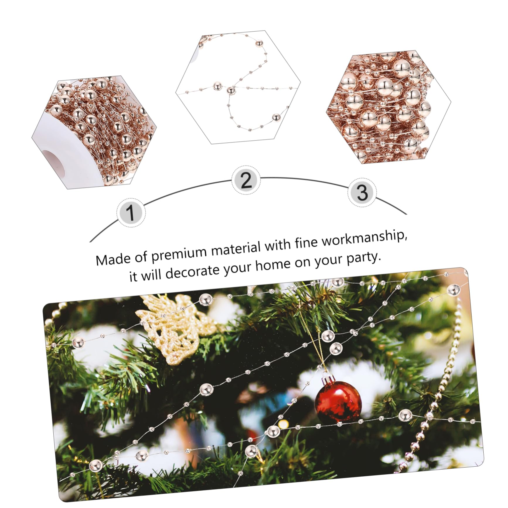 Abaodam 3rollen Dekorative Perlenkette Für Weihnachten Elektropolierte Schmuckperlen Roségold Für -projekte Für Hochzeiten Bastelarbeiten Und Festliche Dekorationen