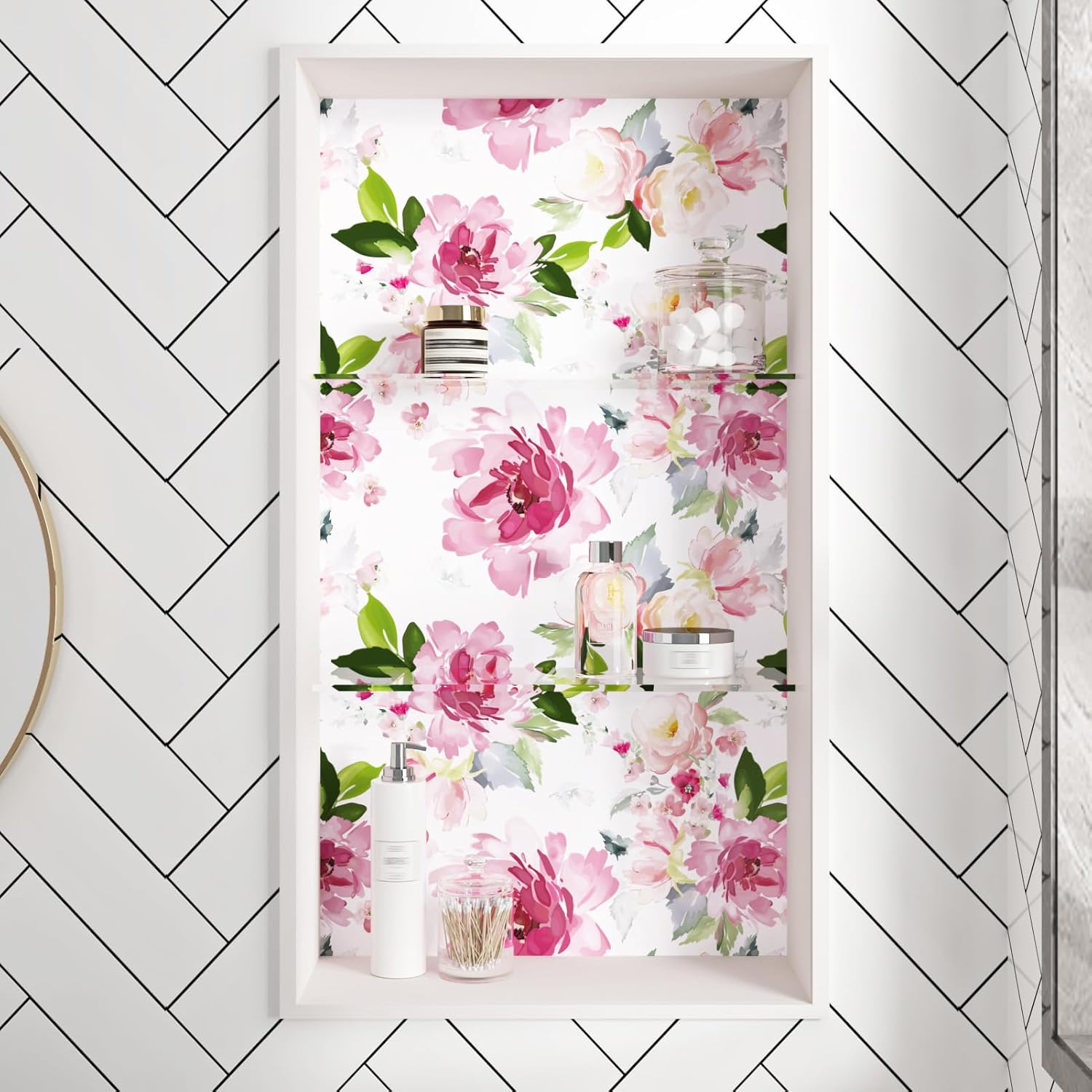 17.5"x102" Watercolor Pink Floral Peel and Stick Wallpaper Peony Wallpaper Prepasted Self Adhesive Mural Removable Wall Paper Floral Contact Paper for Walls Cabinets Shelf Furniture