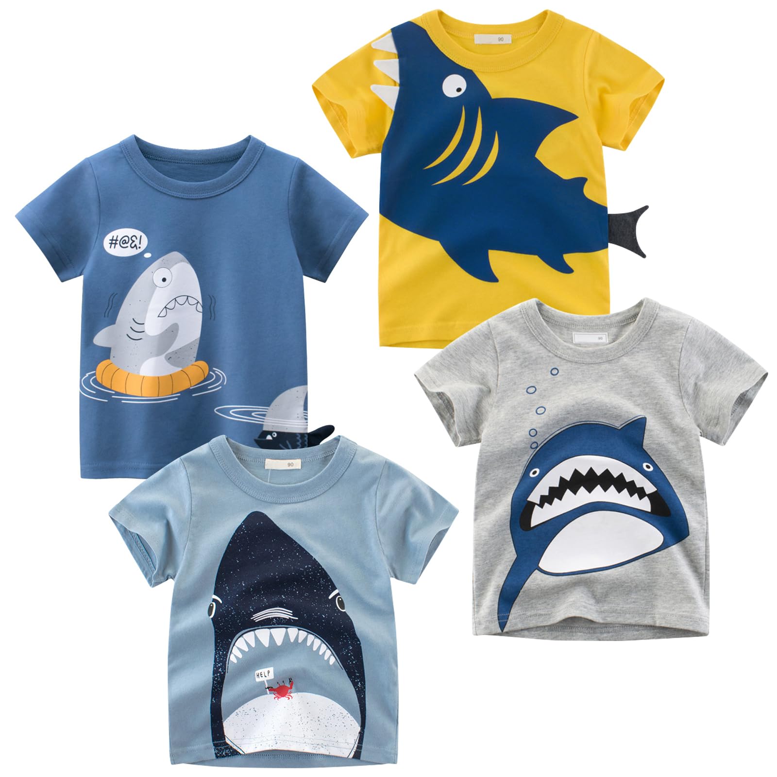 TABNIX Boys' 4-Pack Excavator Short Sleeve Crewneck T-Shirts Top Tee Size 2-7 Years Toddler Boys' Value Pack Cotton T-Shirt