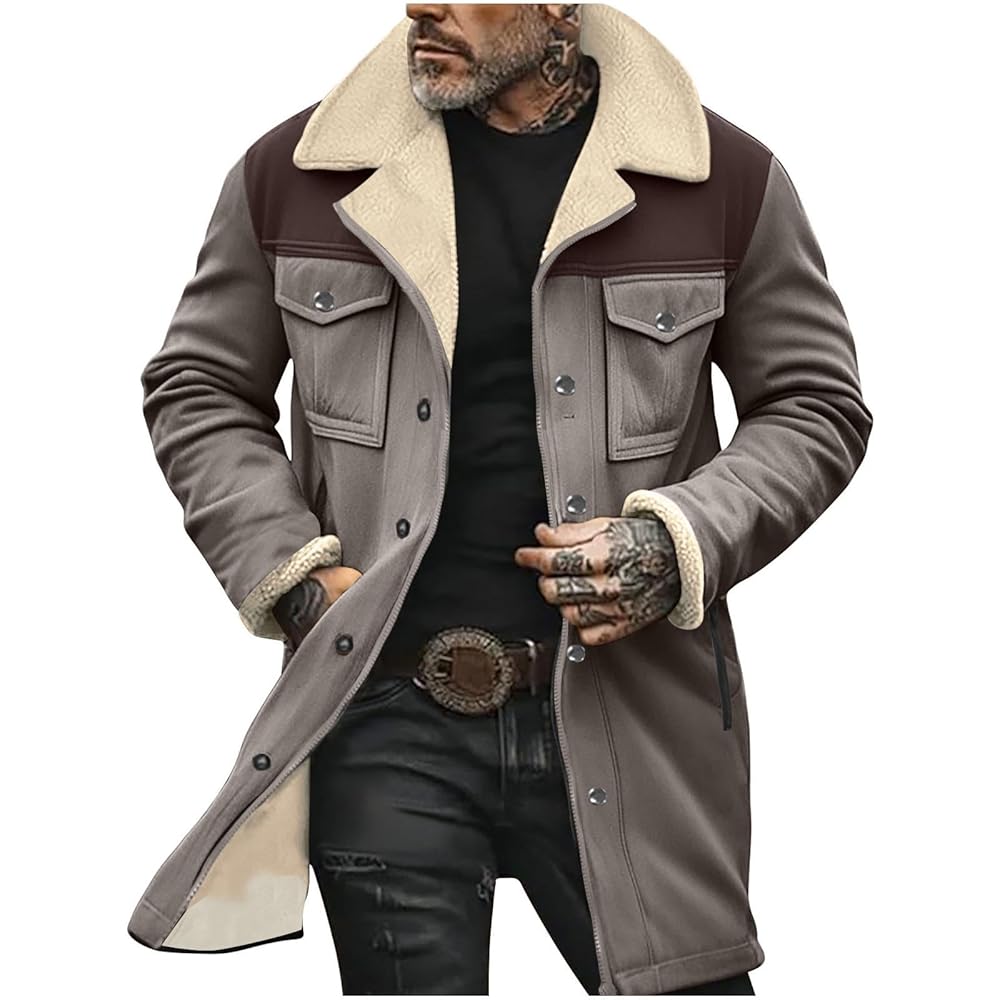 ジャケット・アウター Eaphi 24aw western long coat chacoal Mens Trench Coat Notched Lapel Single Breasted Belted Long