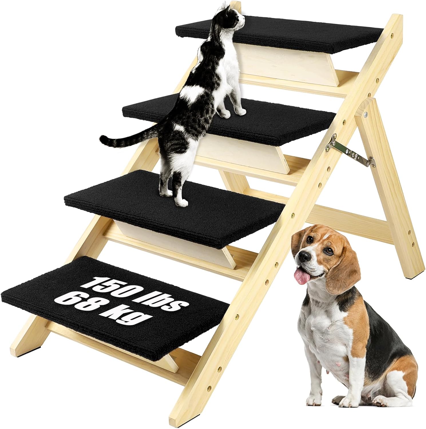 2-in-1 Foldable Wooden Dog Ramp with 4 Steps,Durable Wooden Dog Stairs/Pet Steps for Small Medium Large Dogs Dog Stairs-UK