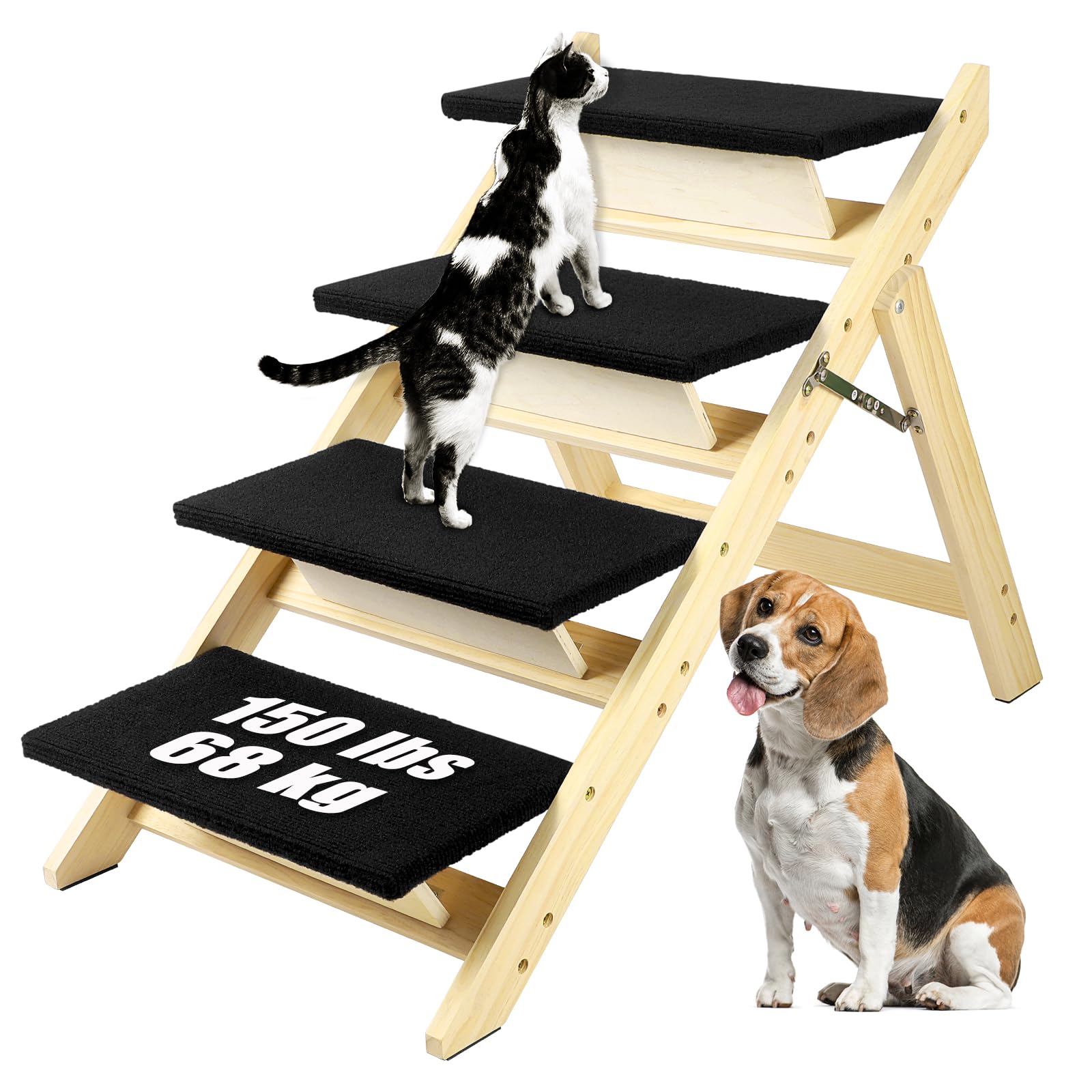 Umtiti 2-in-1 Foldable Wooden Dog Ramp with 4 Steps,Durable Wooden Dog Stairs/Pet Steps for Small Medium Large Dogs๏ผDog Stairs-UK