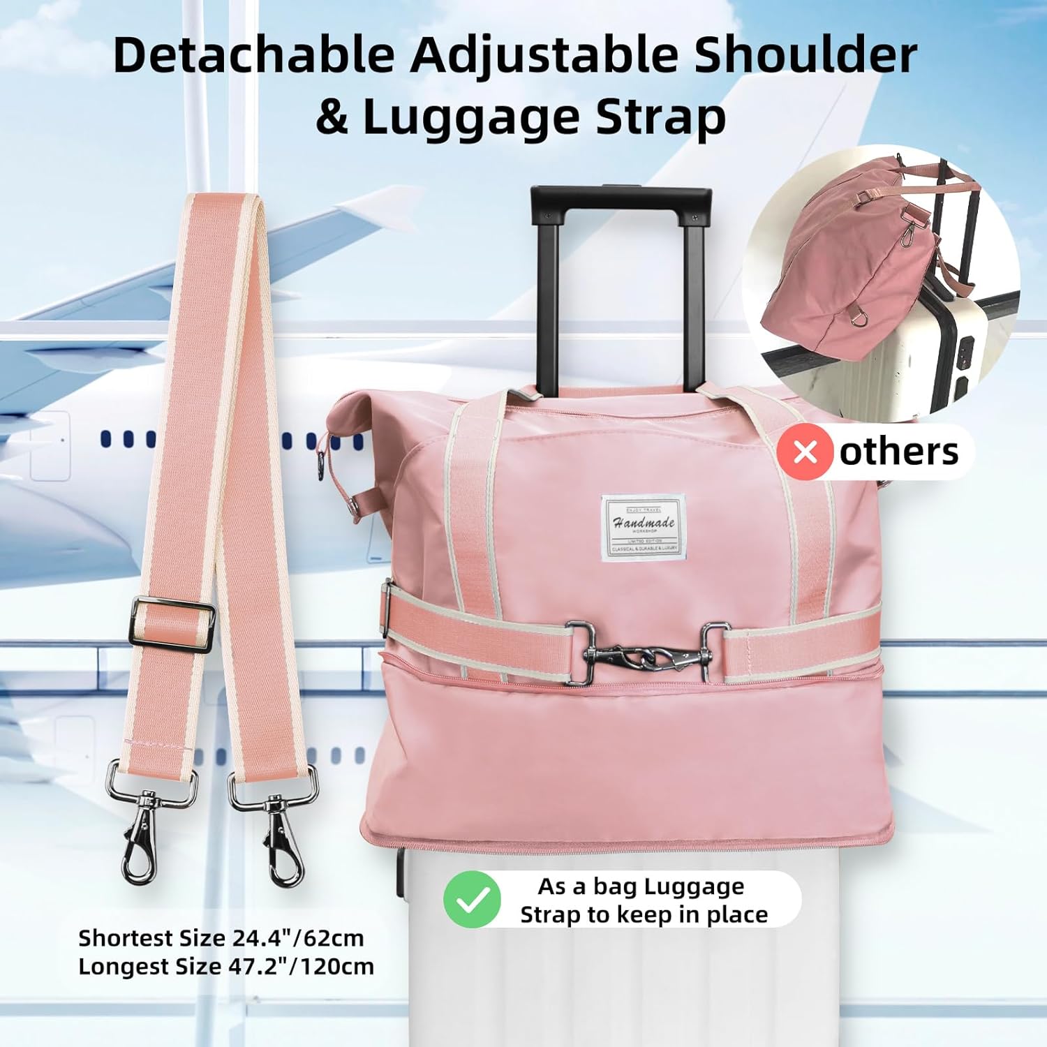 WALNEW Travel Duffel Bag & Passport Holder Bundle - Pink, 41x21x40cm - Women's Travel Bag with RFID Protection & Waterproof Compartment - Unisex-Adults