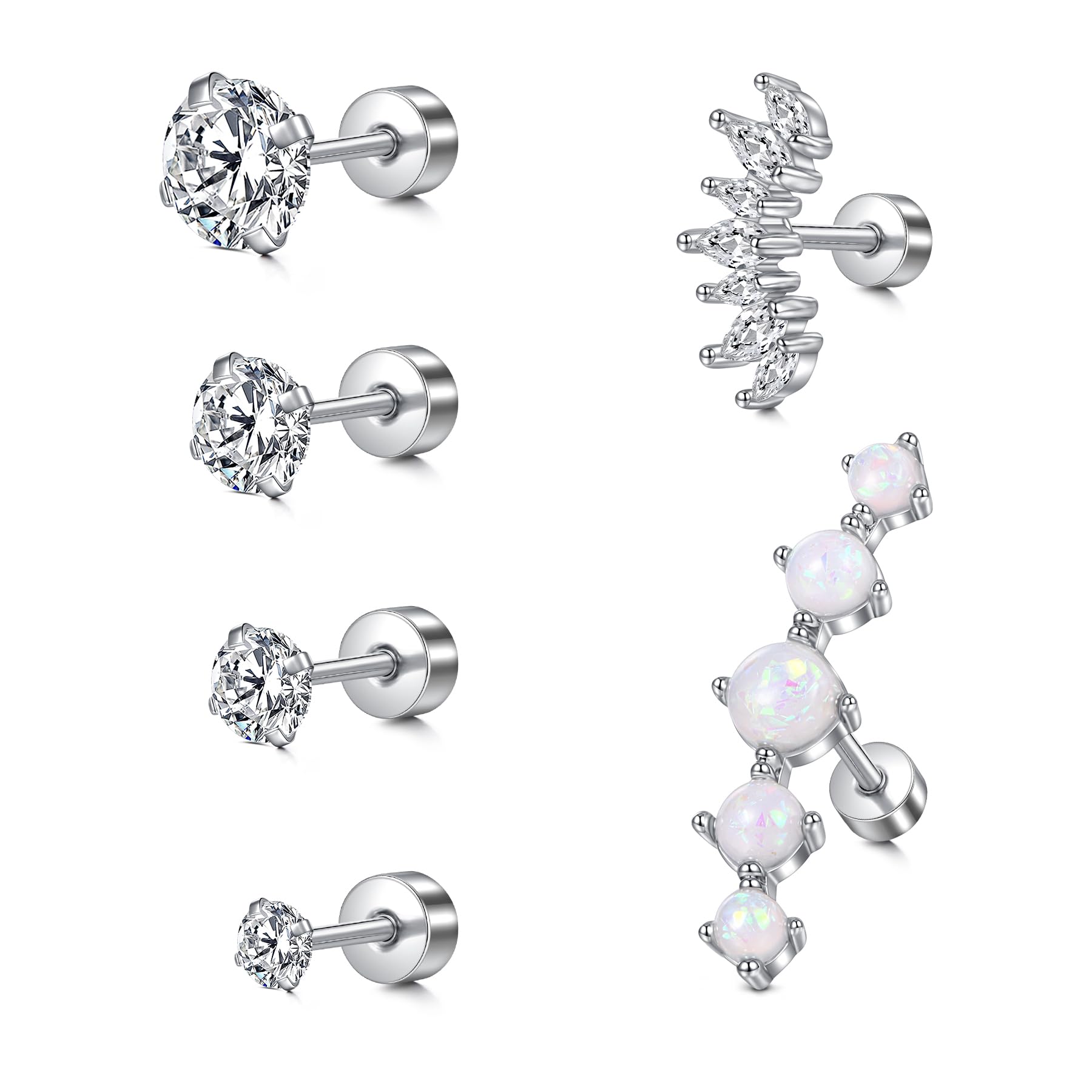 MODRSA 20g 16g Cartilage Earrings for Women Silver Gold Helix Piercing Jewelry Surgical Steel Hypoallergenic Flat Back Earrings Cartilage Hoop for Women Forward Helix Earring Tragus Jewelry Screw Back