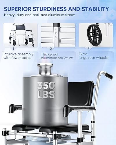 Miniatura 5 de Silla de ducha con ruedas, rueda de ducha plegable, silla de transporte, cómoda, silla de baño con ruedas para discapacitados, ancianos y