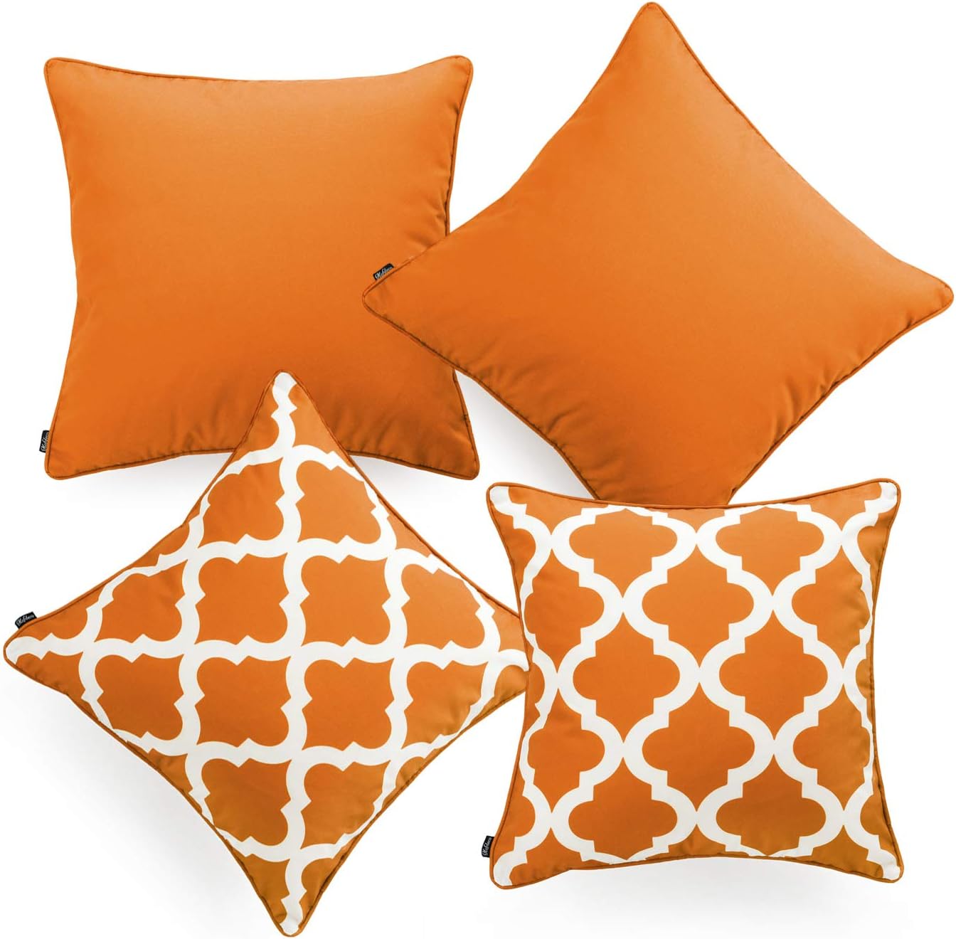 Hofdeco Indoor Outdoor Pillow Cover ONLY, Water Resistant for Patio Lounge Sofa, Fall Orange White Solid Moroccan, 18"x18", Set of 4