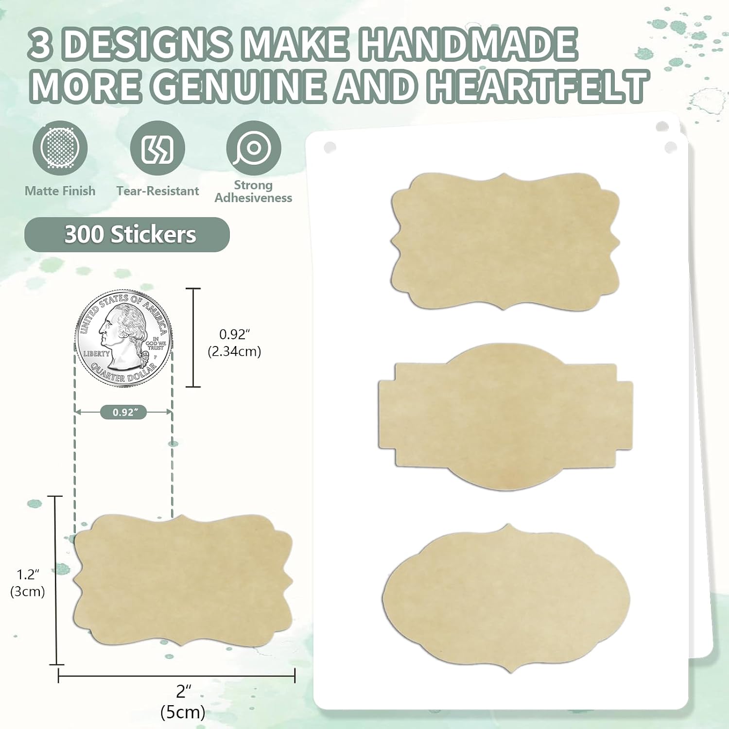 300 Pcs Kraft Labels Stickers, 1.2x2 Inch, 3 Decorative Designs, Writable for Gift Wrapping, Pantry Storage, Jars & Wedding Decor image 3