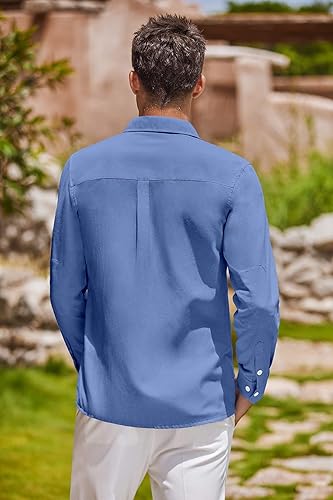 Miniatura 19 de COOFANDY Camisa Oxford de manga larga con botones para hombre, camisas de vestir de ajuste regular