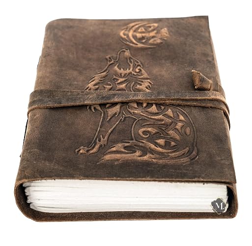 MONTEXOO Wolf Vintage Leather Journal Sketch book For Men Women - 200 pages Notebook Diary Dnd Travel Bullet Wolves Antique Large Vintage Bound Writing Gift 5 x 7 inch Dark Brown