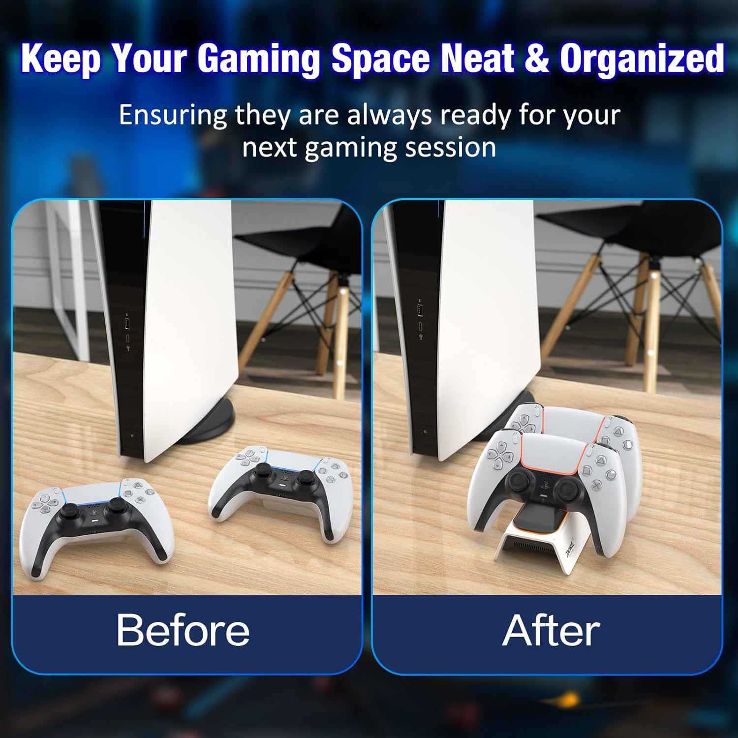 PS5 Controller Charger Station - Fast Dual Charging Dock with LED Indicator - Compact USB Stand for PlayStation 5 DualSense Controllers with 5V 3A Power Adapter - Image 3