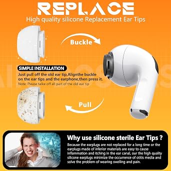 Inesore 4 Pairs Replacement Ear Tips for AirPods Pro 2nd/1st (White)