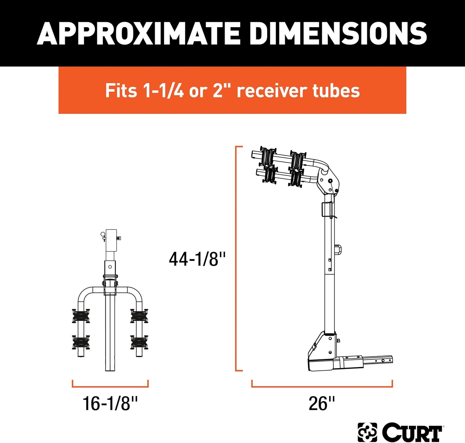 CURT 18029 Trailer Hitch Bike Rack Mount, Fits 1-1/4, 2-Inch Receiver, 2 Bicycles, CARBIDE BLACK POWDER COAT