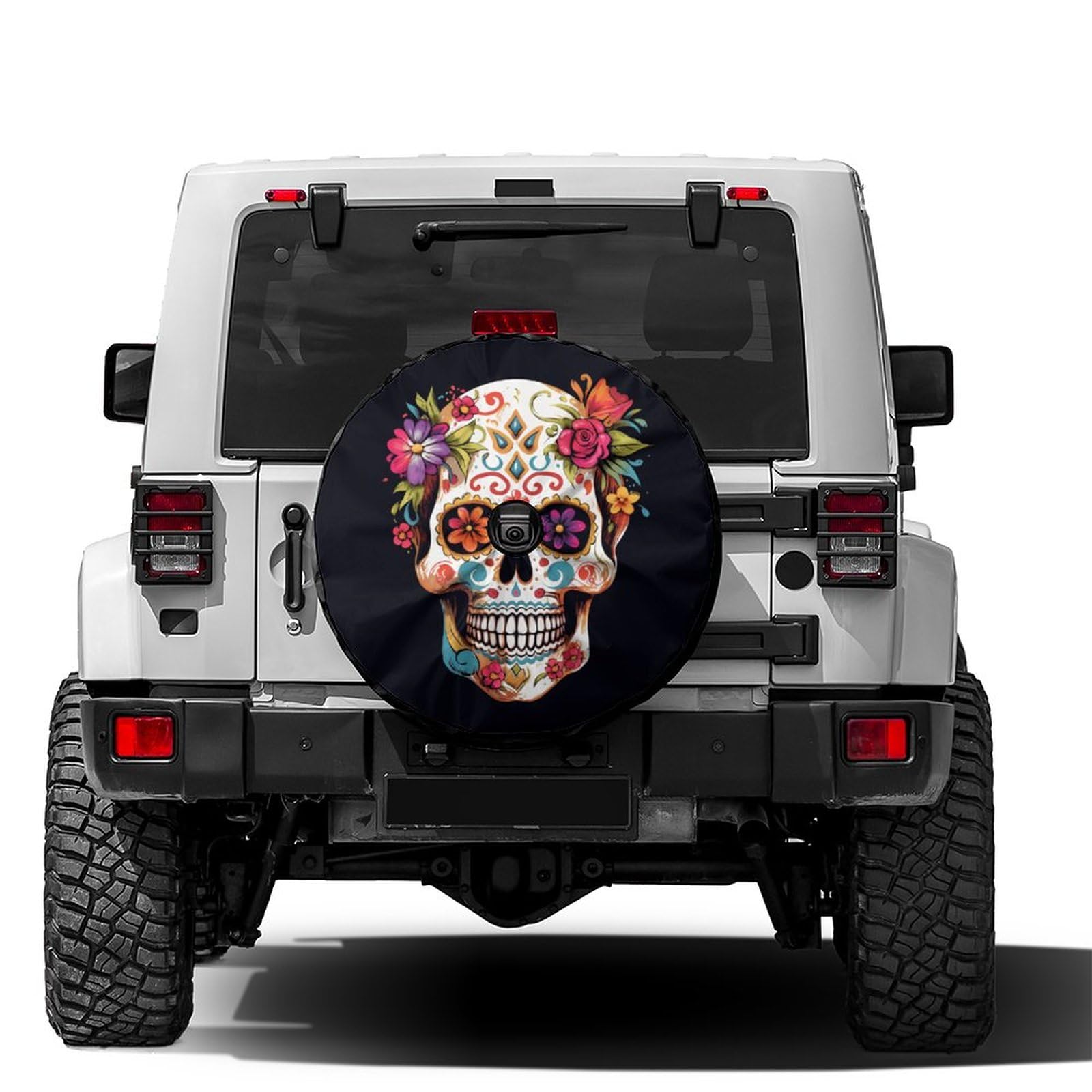 Dujiea Sugar Skull Spare Tire Cover with Backup Camera Hole, Universal Wheel Tire Cover Tire Protectors for Trailer Rv SUV Truck Camper and Many Vehicle 14inch