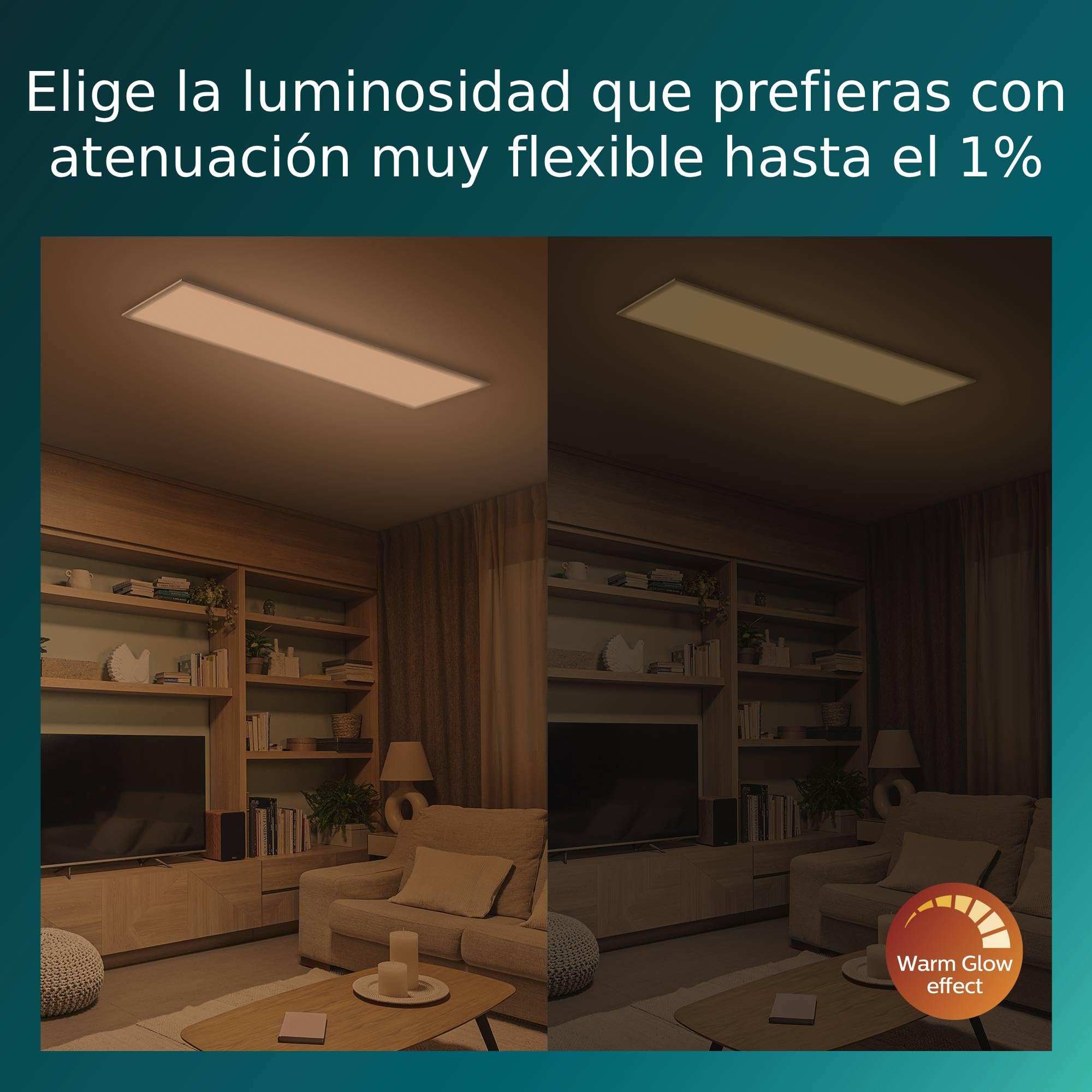 Lámpara de techo Philips Superslim con mando a distancia con interruptor de pared, 5 escenas de iluminación preestablecidas, regulación profunda del 1%, fácil de controlar, 100 cm, 24 W, blanco