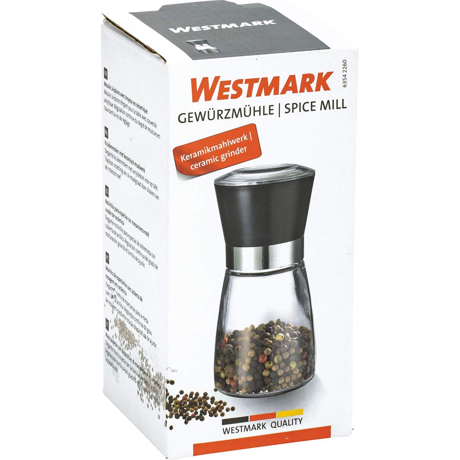 Westmark Moulin à Epices Broyeur Céramique Ajustement Progressif Verre Plastique Noir Argent Transparent