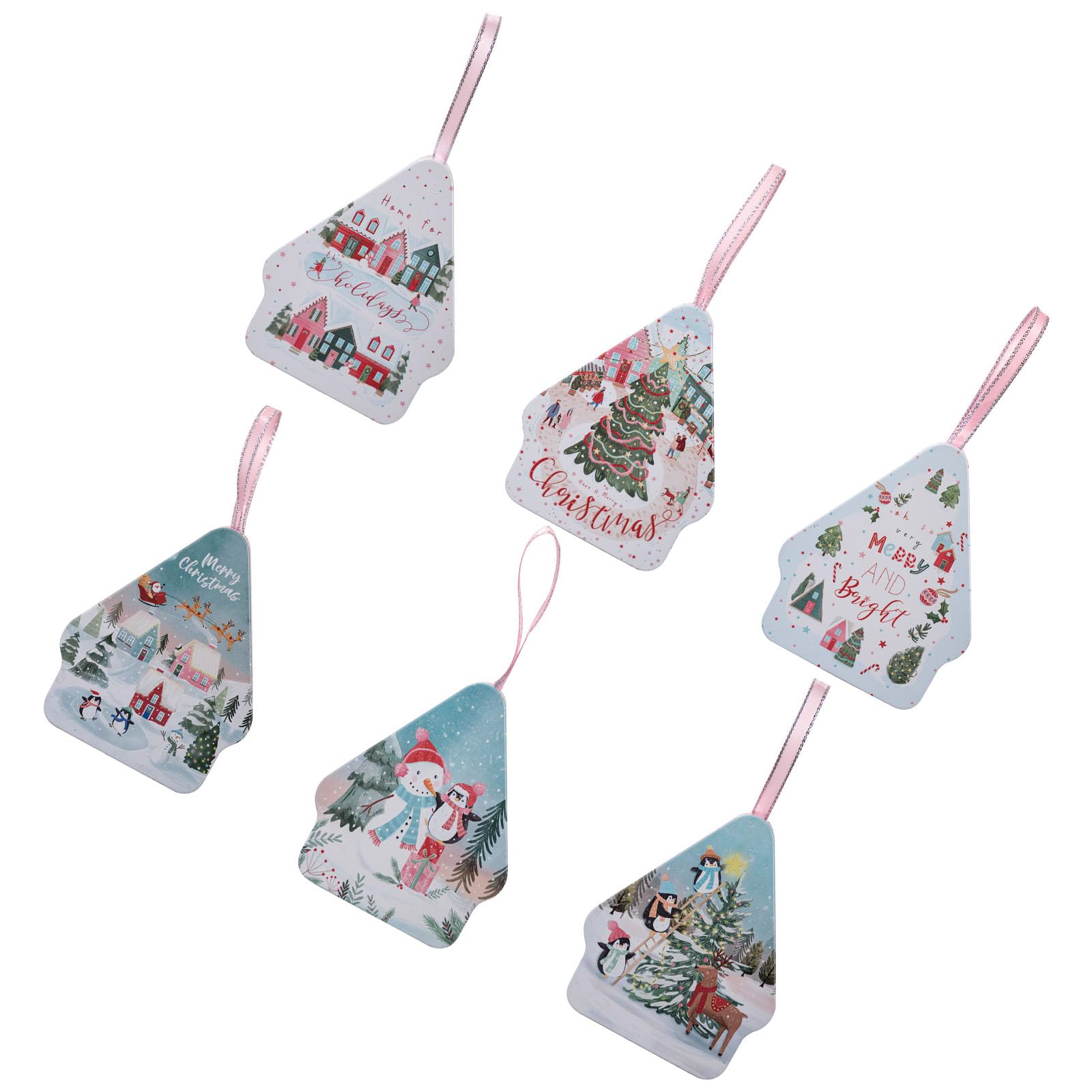 Tsophreniq 1 Set of 6 Christmas Tin Boxes Holiday Packaging with Lid Festive Storage Containers Festival Tin Storage Boxes Christmas