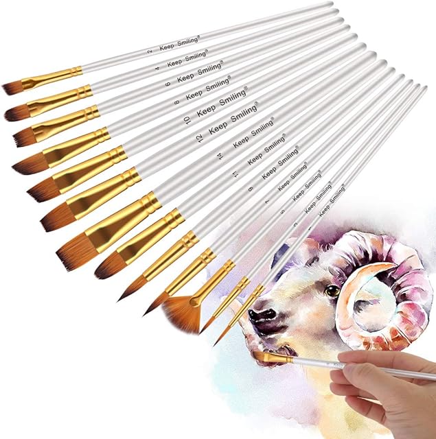 Paint Brushes,Professional Fine Tip Paint Brush Set Round Pointed Tip Nylon Hair artist acrylic brush for Acrylic Watercolor Oil Painting (White-13set)