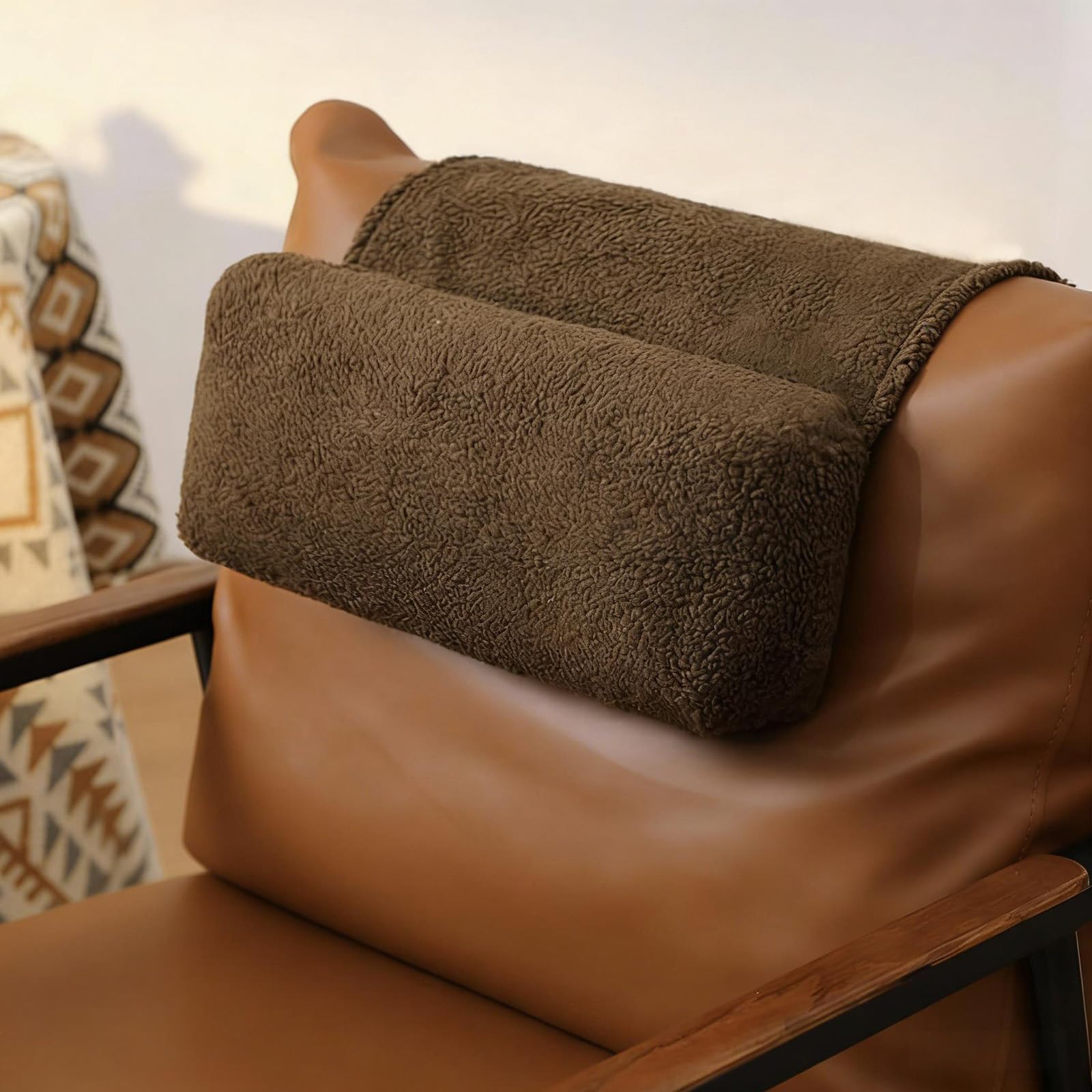 BUERPINKING Neck Support Pillow, Headrest Ergonomic Pillow for Chair Recliners Armchairs, Non-Slip Soft Neck Head Rest Cushion for Pain Relief with Pockets, Coffee Brown