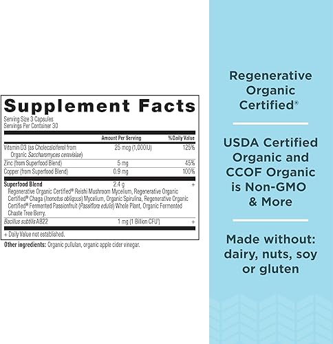Miniatura 9 de Ancient Nutrition Cápsulas cerebrales enfocadas certificadas orgánicas regenerativas, hechas con hoja de ginkgo, melena de león para ayudar a