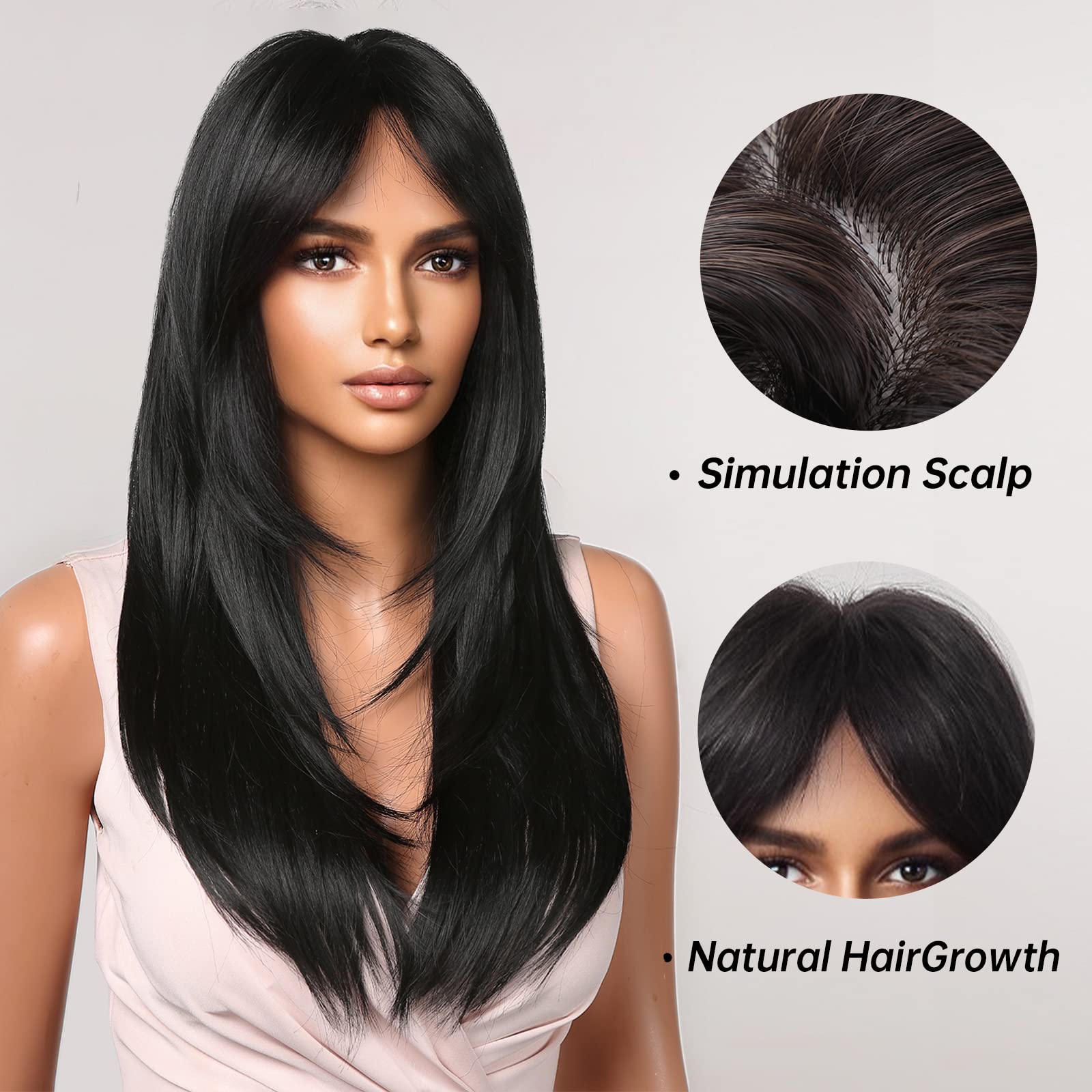 Condition photo showing New/Like New for allbell long black layered wigs for women long straight wig with bangs synthetic natural hair