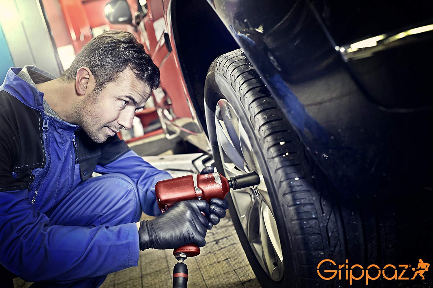 Grippaz Work-Inn Nitril-Handschuhe Schwarz (50 Stück) | Größe XL | latexfreie Arbeitshandschuhe extrem robust & rutschfest | ohne Puder patentierte Schuppenprägung | Einweghandschuhe + puderfrei