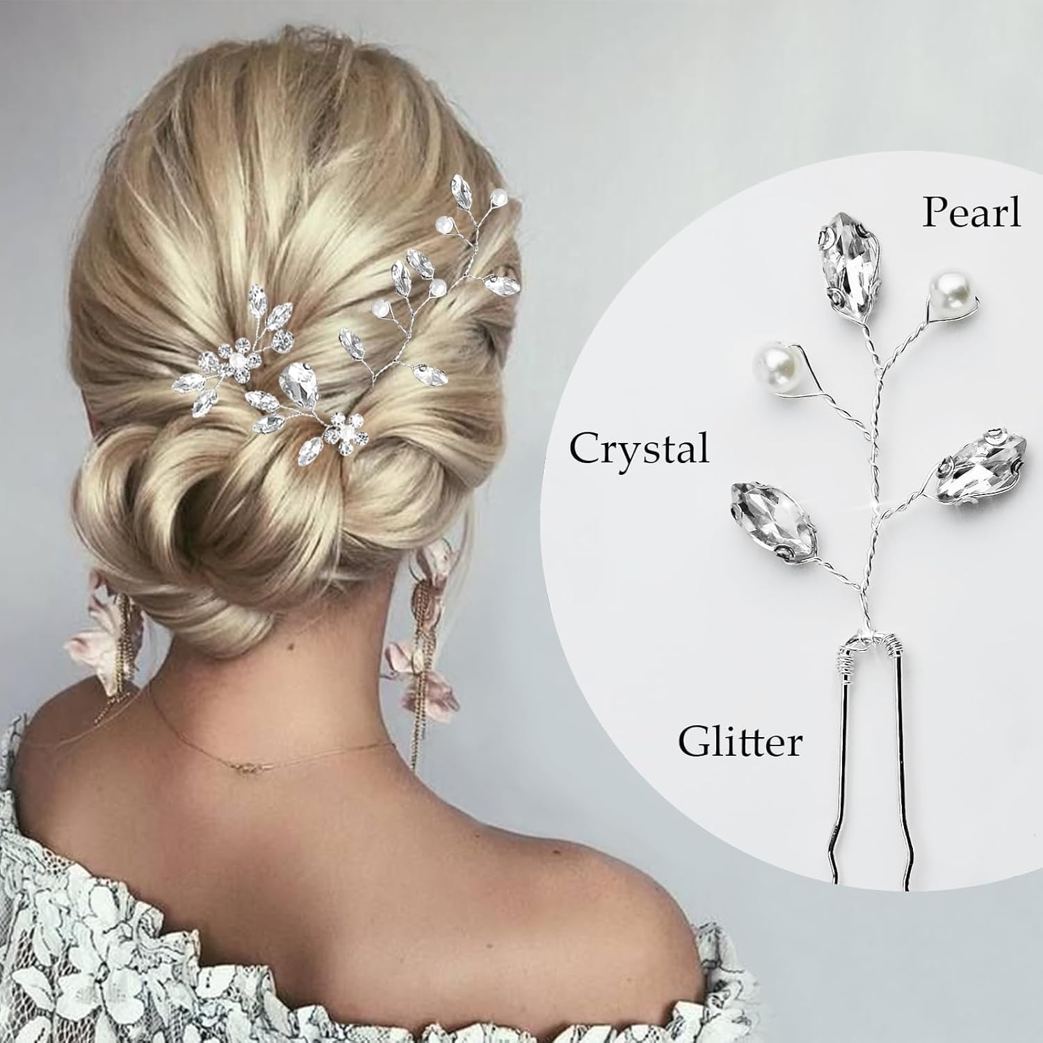 5 Pcs Silver Rhinestones Bride Hair Pins Flower Crystal Hair Piece Vintage Accessories Women Wedding Girls Bridesmaids - Image 4