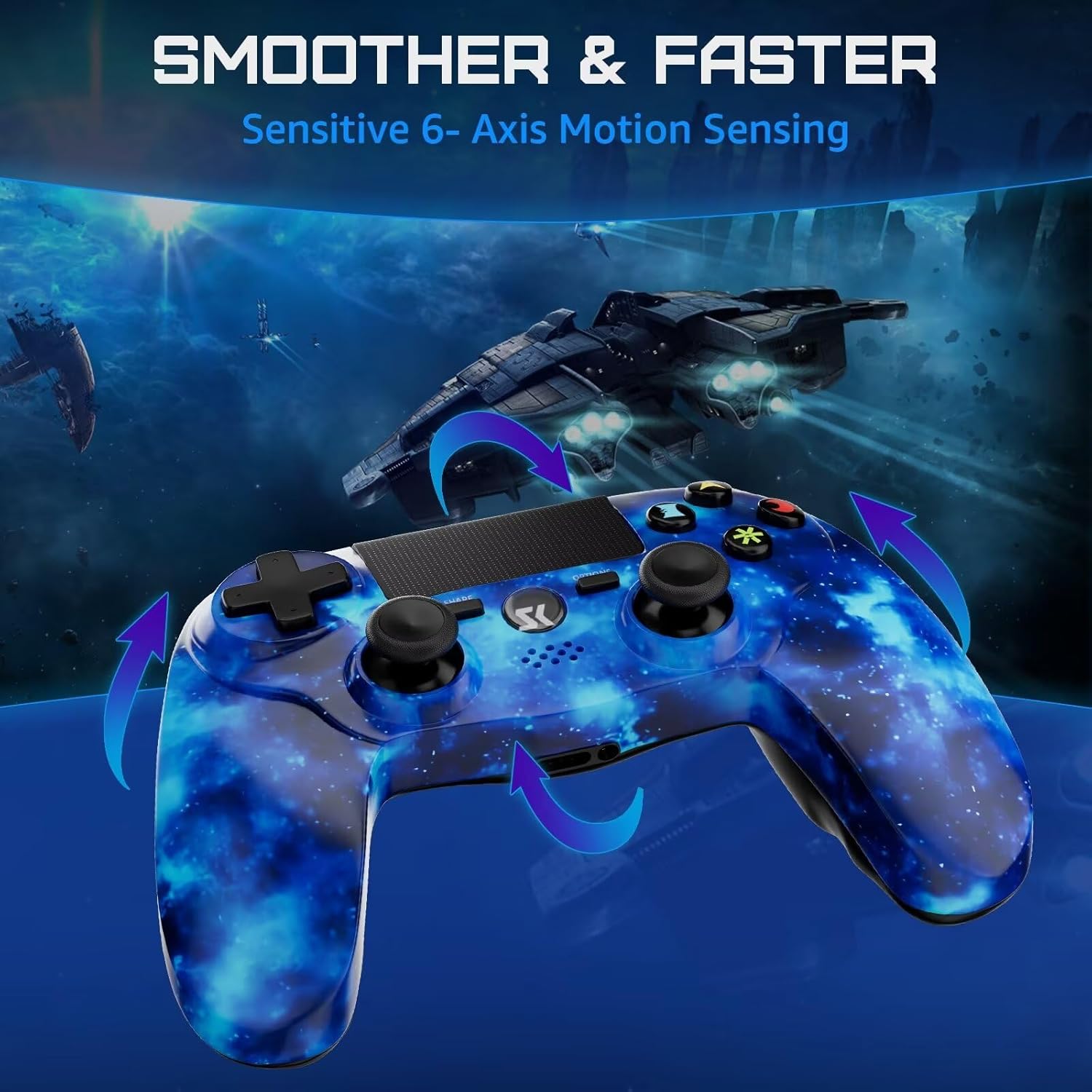 Controller for PS4, Wireless Controller for Sony PlayStation 4/Slim/Pro, Remote Control with Double Vibration, 6-axis Motion Sensor, Speaker, 3.5mm Audio Jack, TouchPad, and 800mAh Battery (Blue)