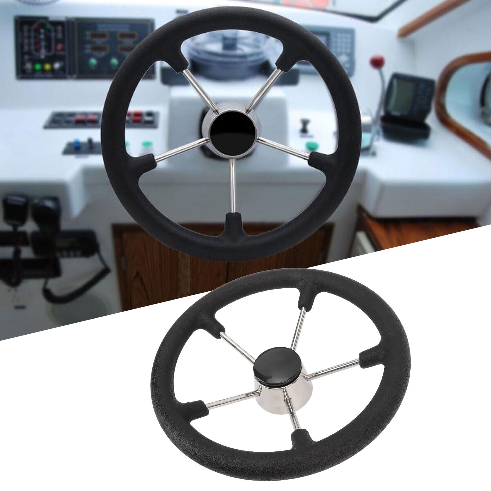 Foam Grip Stainless Steel Boat Steering Wheel with Foam Grip, 13-1/2 Inch, 5 Spoke Marine Steering Wheel for Yachts, Speedboats
